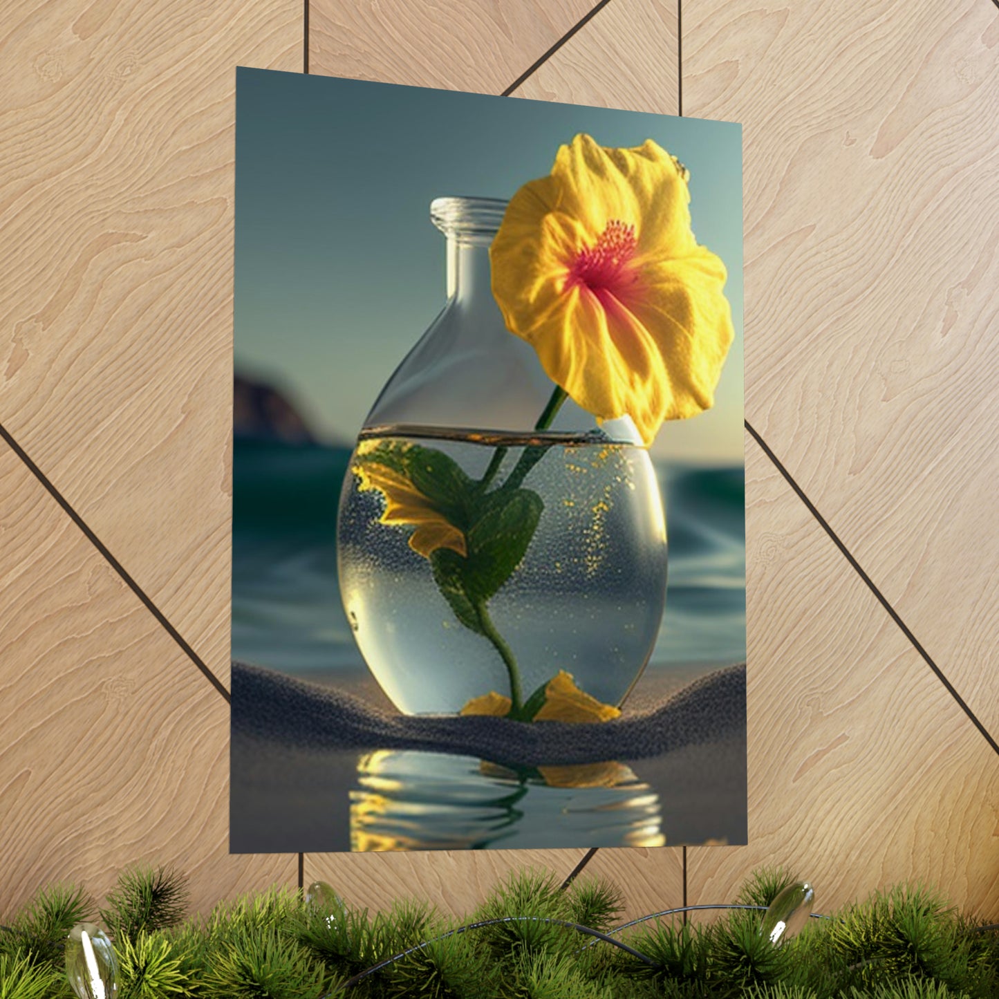 Premium Matte Vertical Posters Yellow Hibiscus glass 2