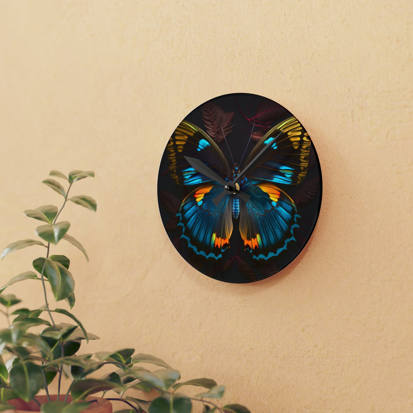 Acrylic Wall Clock Neon Butterfly Flair 1