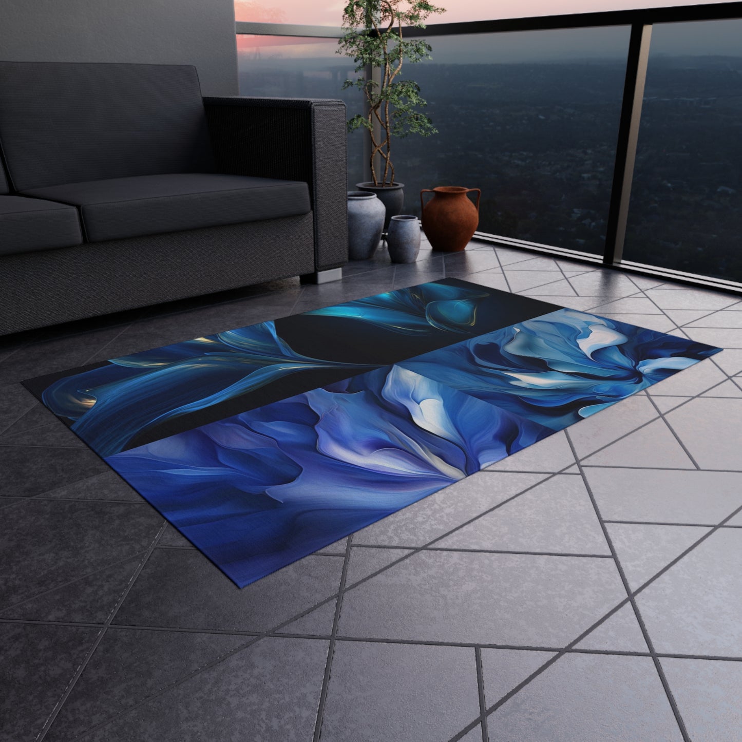 Outdoor Rug  Abstract Blue Tulip 5