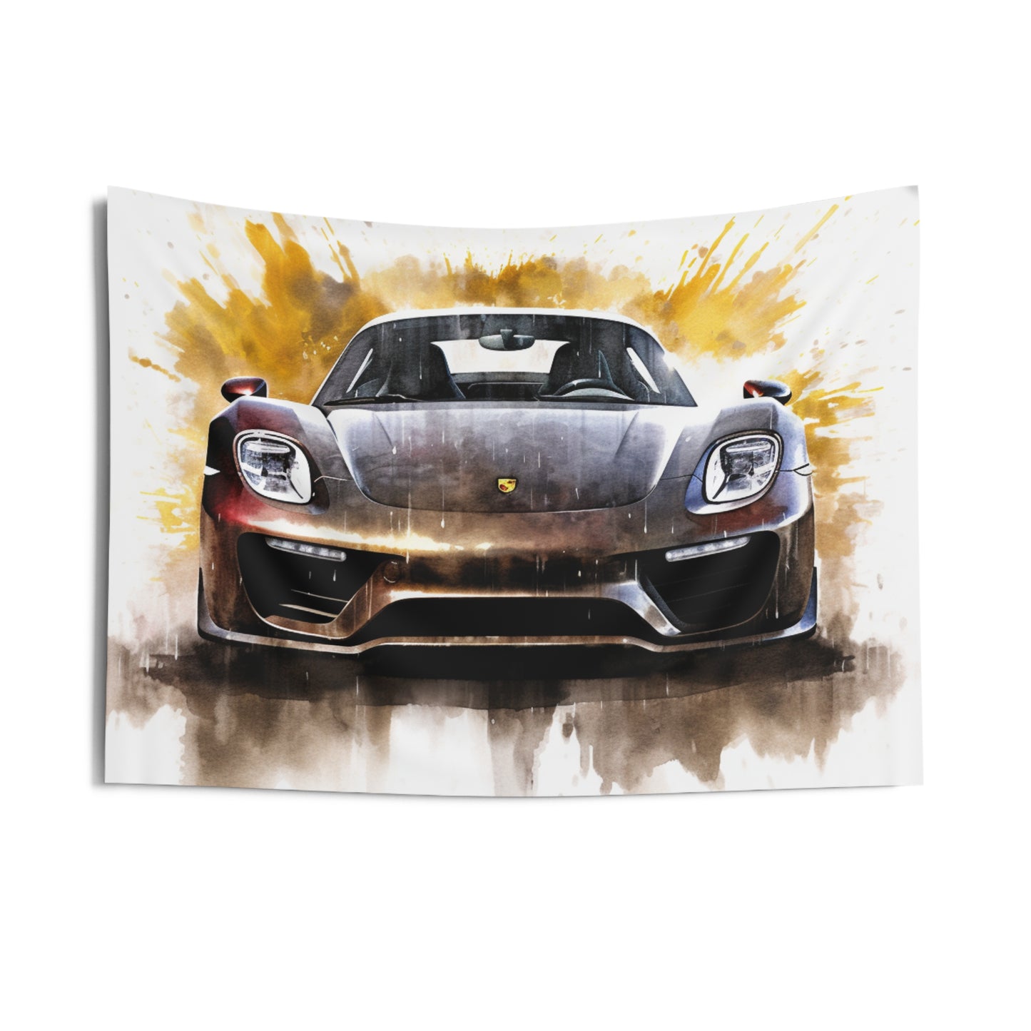 Indoor Wall Tapestries 918 Spyder white background driving fast with water splashing 1