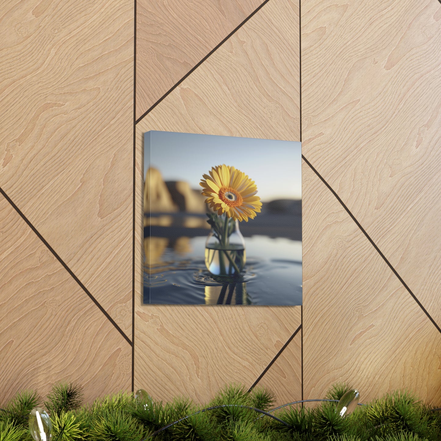Canvas Gallery Wraps yello Gerbera glass 4