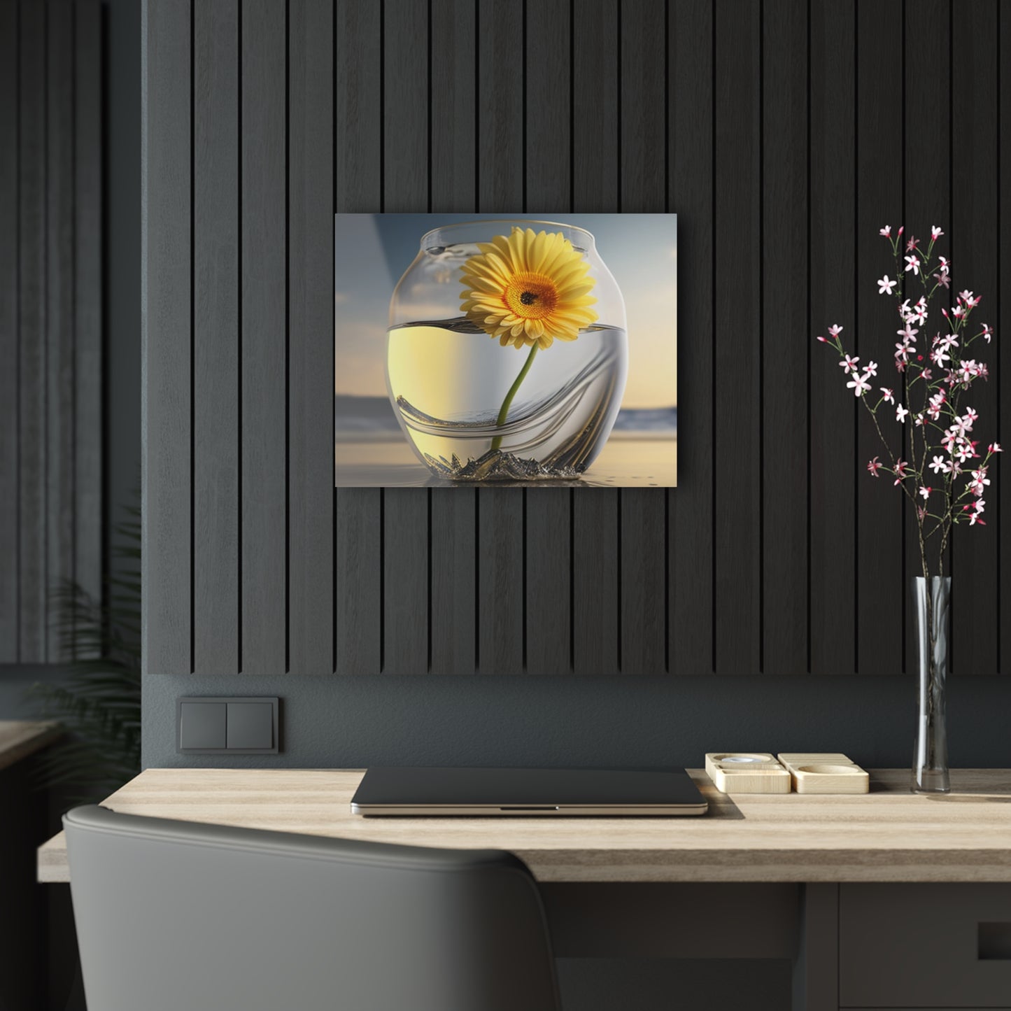 Acrylic Prints yello Gerbera glass 1