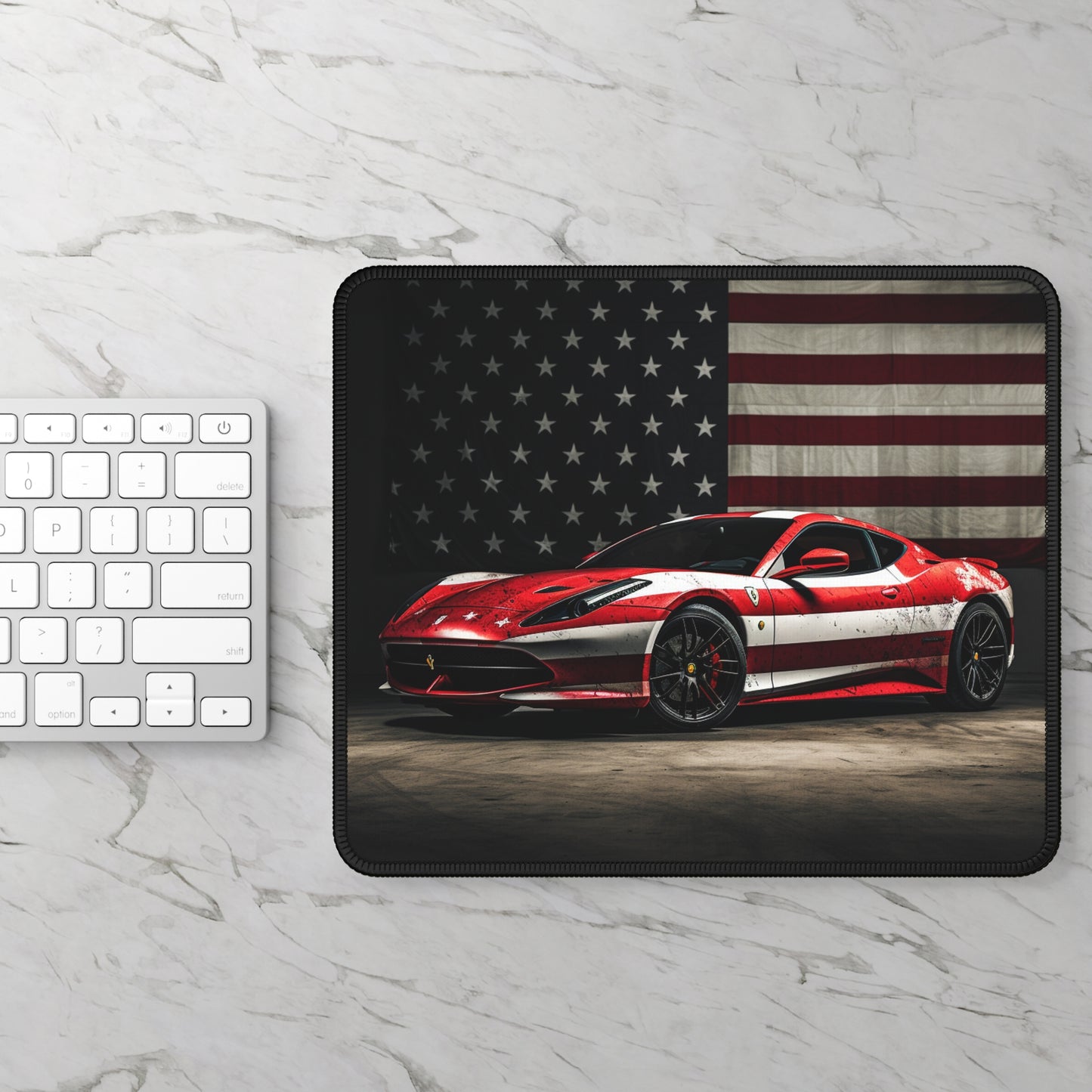 Gaming Mouse Pad  American Flag Background Ferrari 1