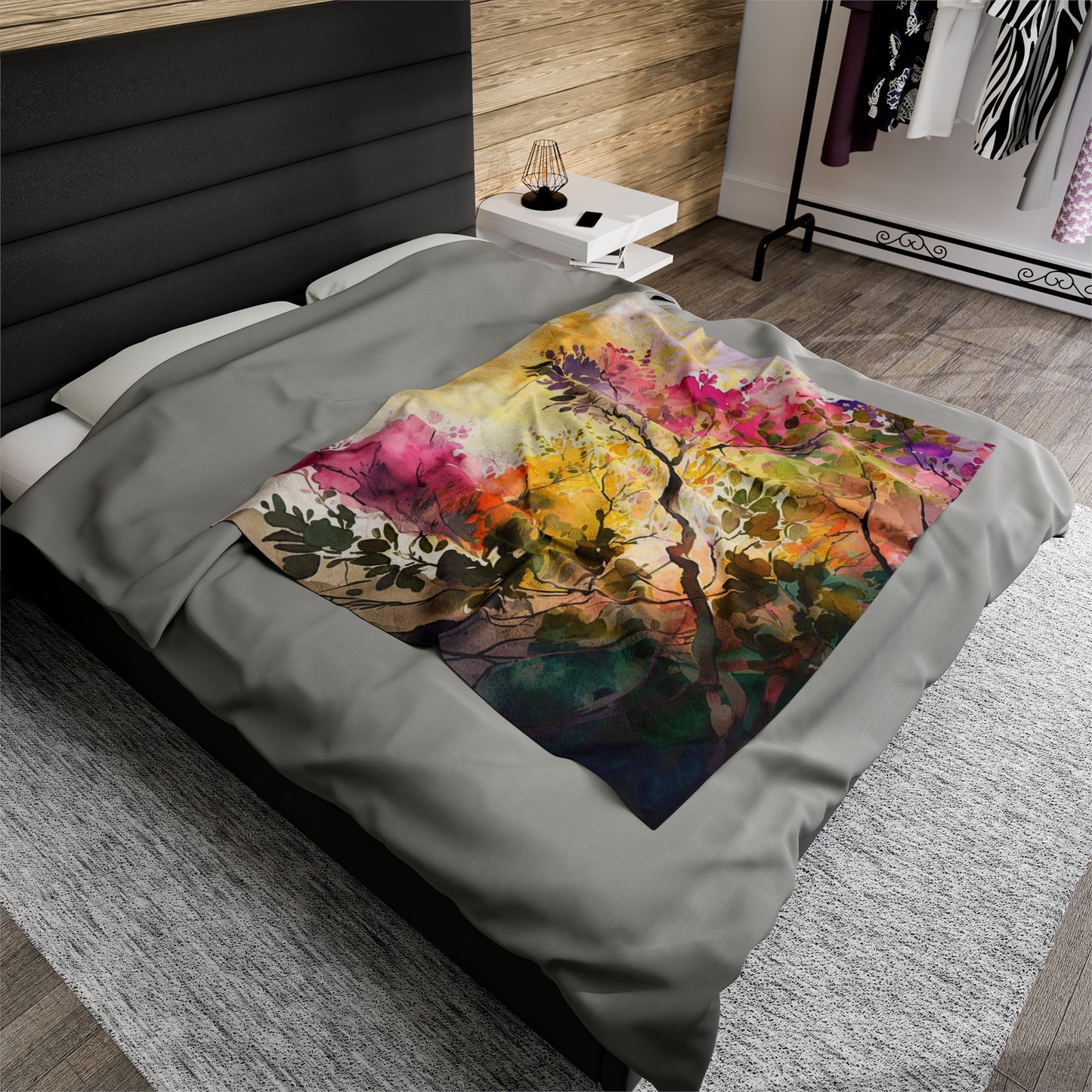 Velveteen Plush Blanket Mother Nature Bright Spring Colors Realistic Watercolor 2