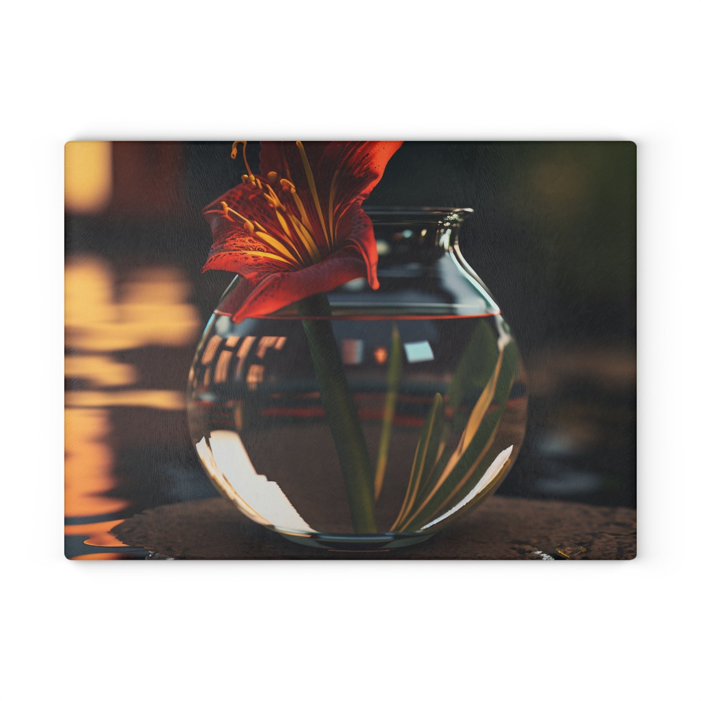 Glass Cutting Board Red Lily in a Glass vase 2