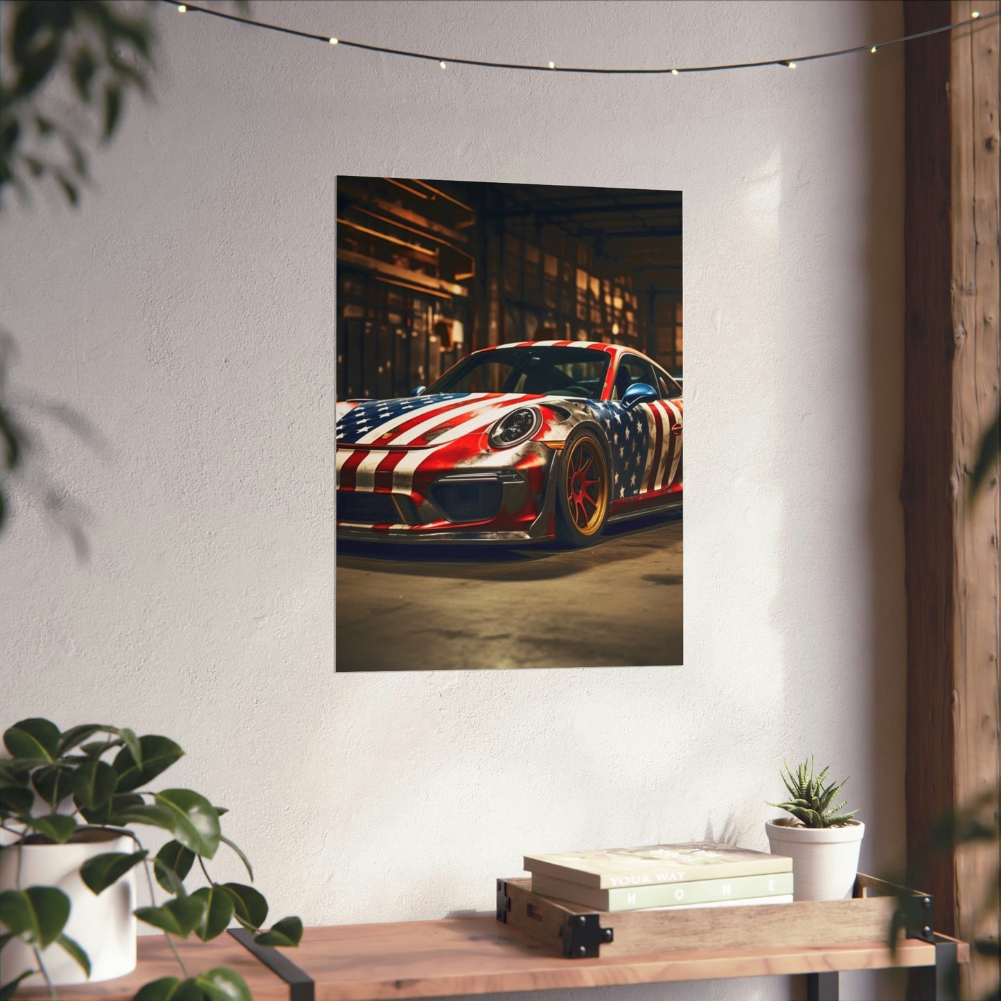 Premium Matte Vertical Posters American Flag Porsche 4