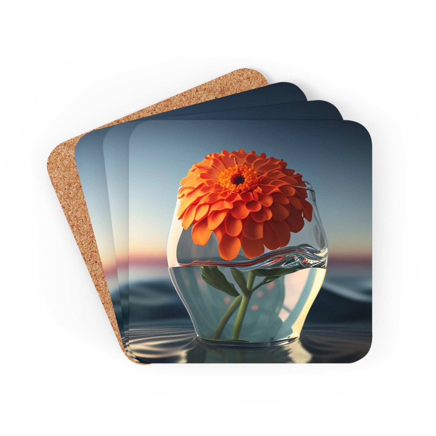 Corkwood Coaster Set Orange Zinnia 4