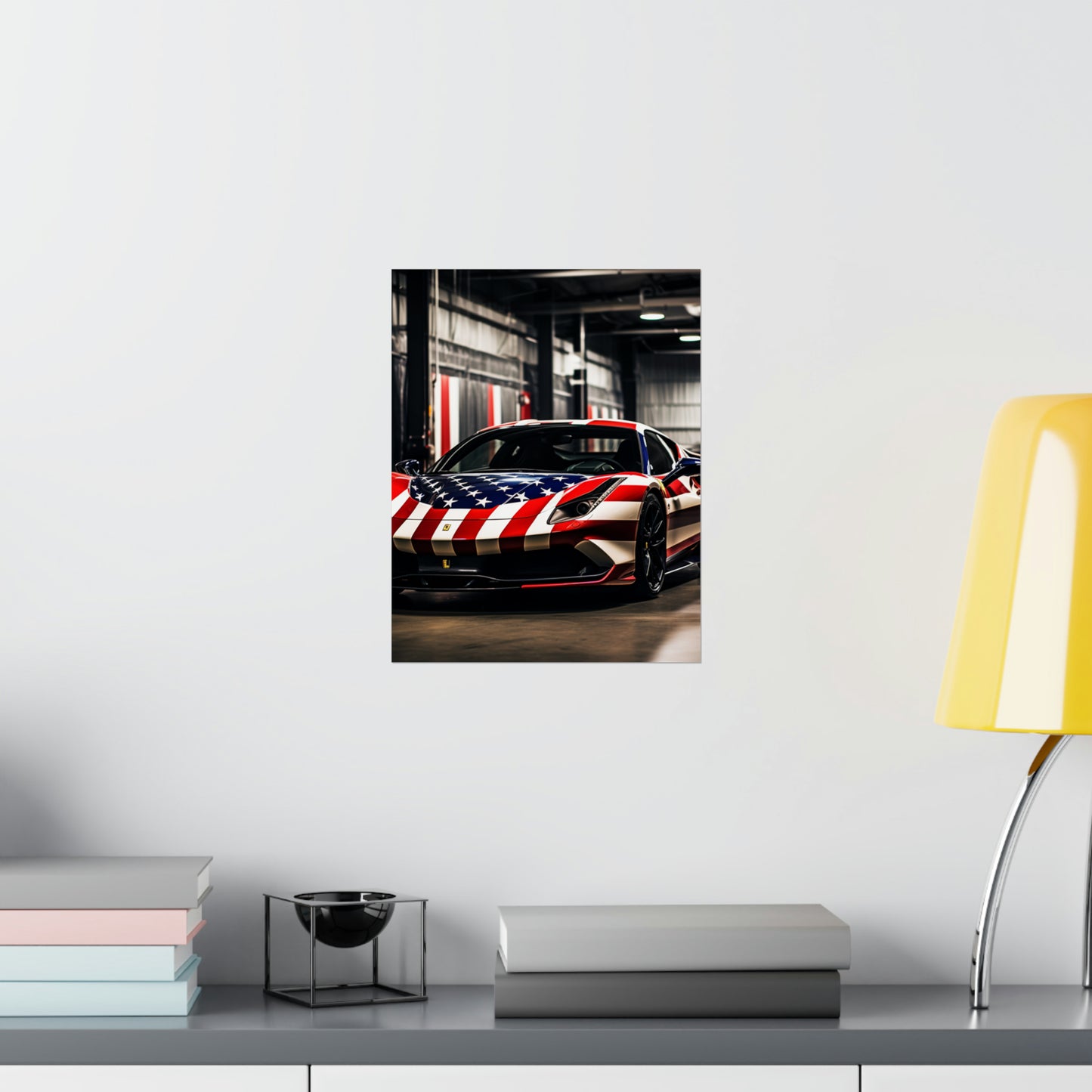 Premium Matte Vertical Posters American Flag Farrari 3