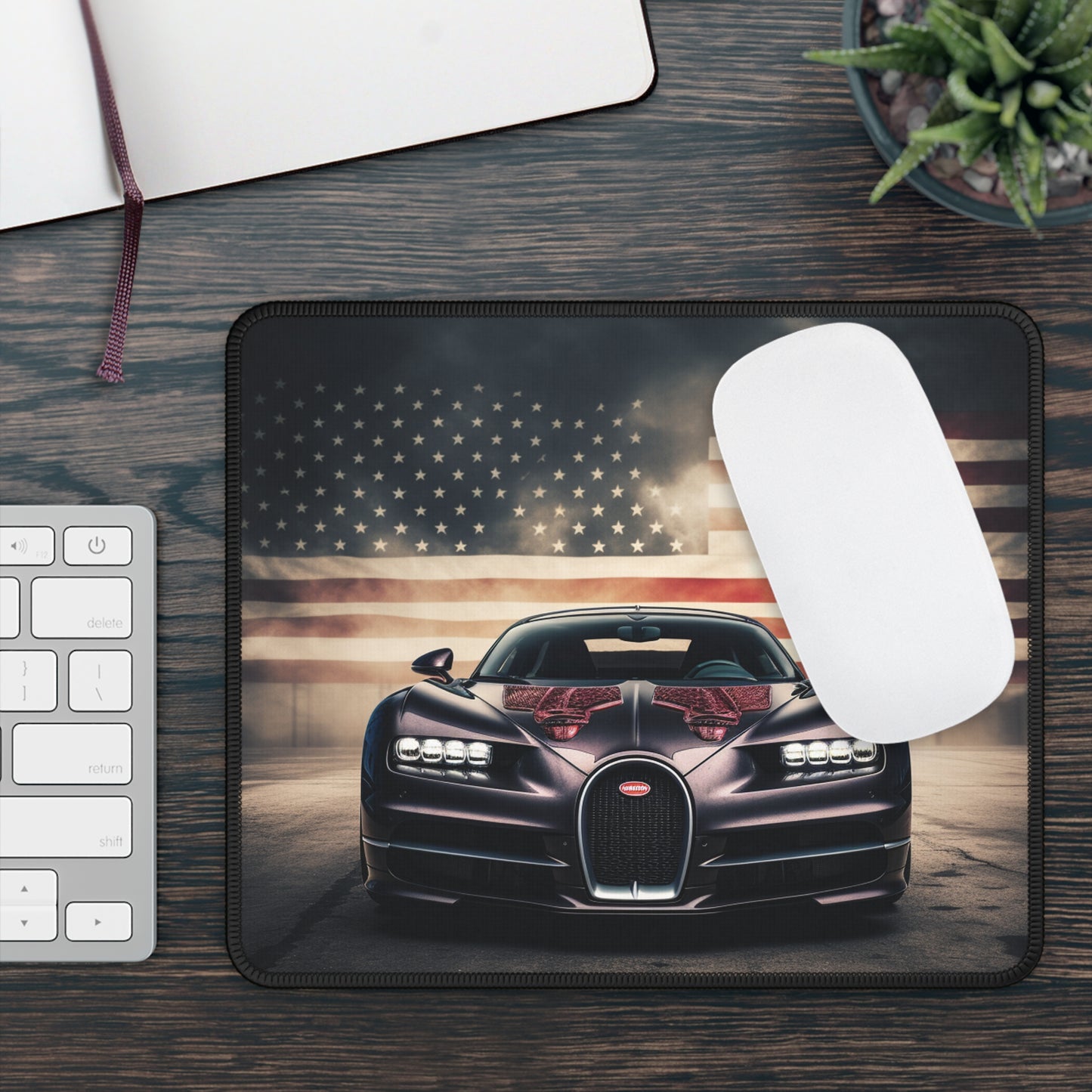 Gaming Mouse Pad  American Flag Background Bugatti 2