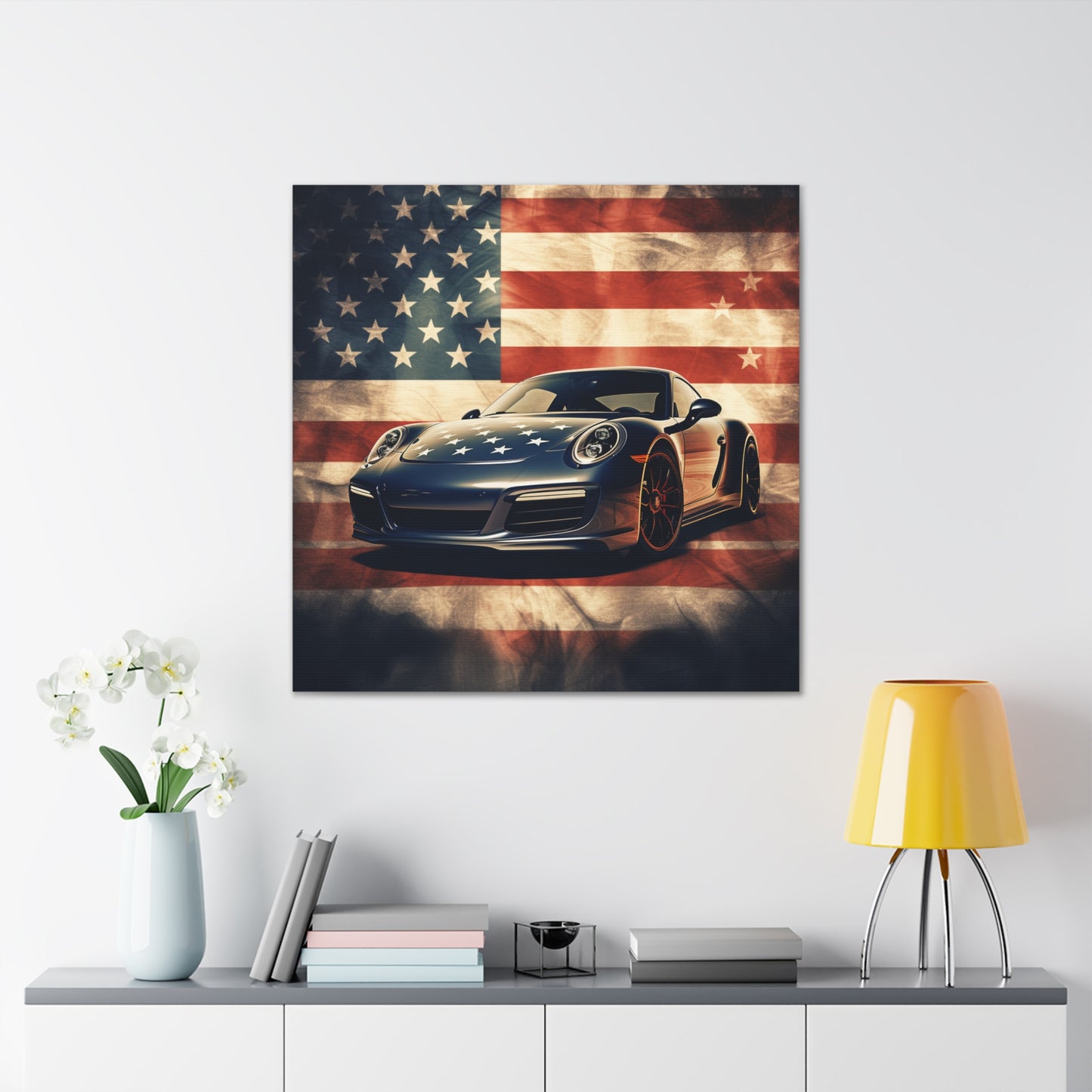 Canvas Gallery Wraps Abstract American Flag Background Porsche 3