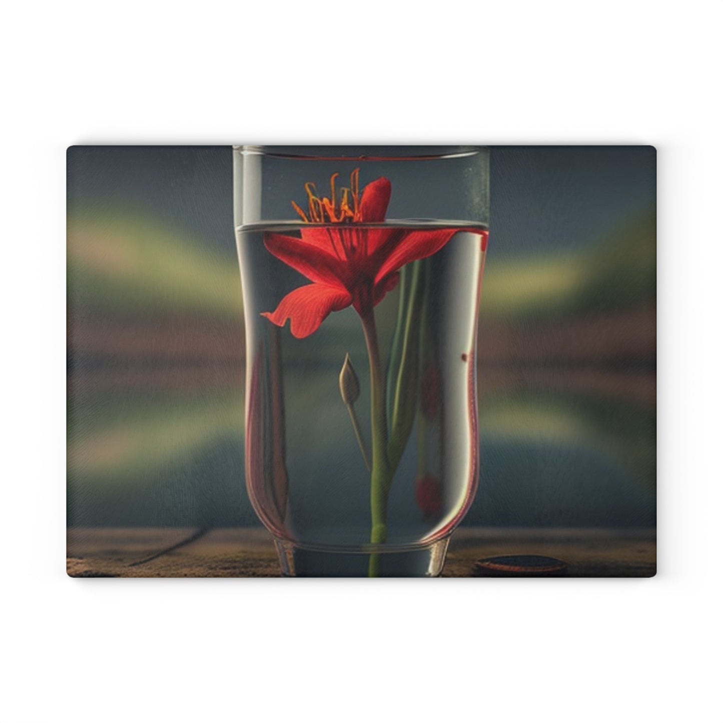 Glass Cutting Board Red Lily in a Glass vase 1