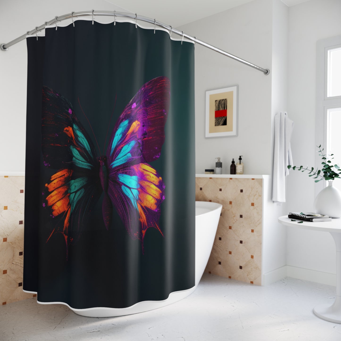 Polyester Shower Curtain Hyper Colorful Butterfly Purple 2