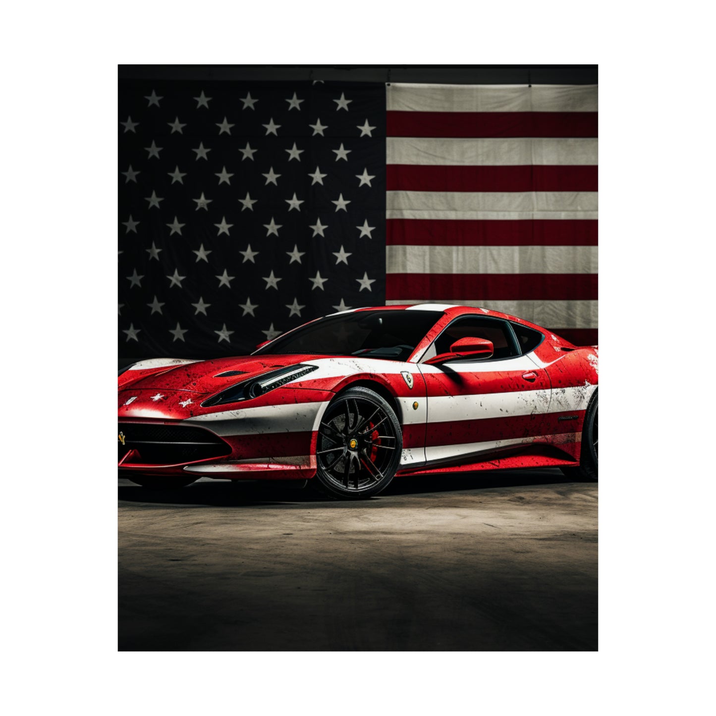 Premium Matte Vertical Posters American Flag Background Ferrari 1