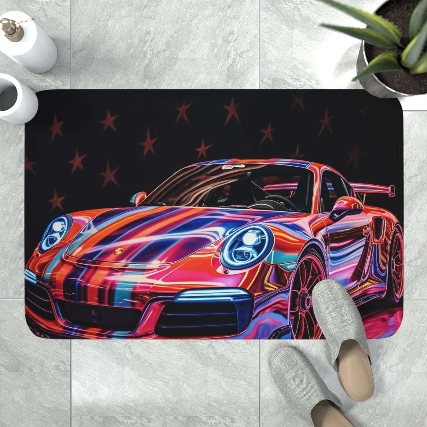 Memory Foam Bath Mat American Flag Colored Porsche 2