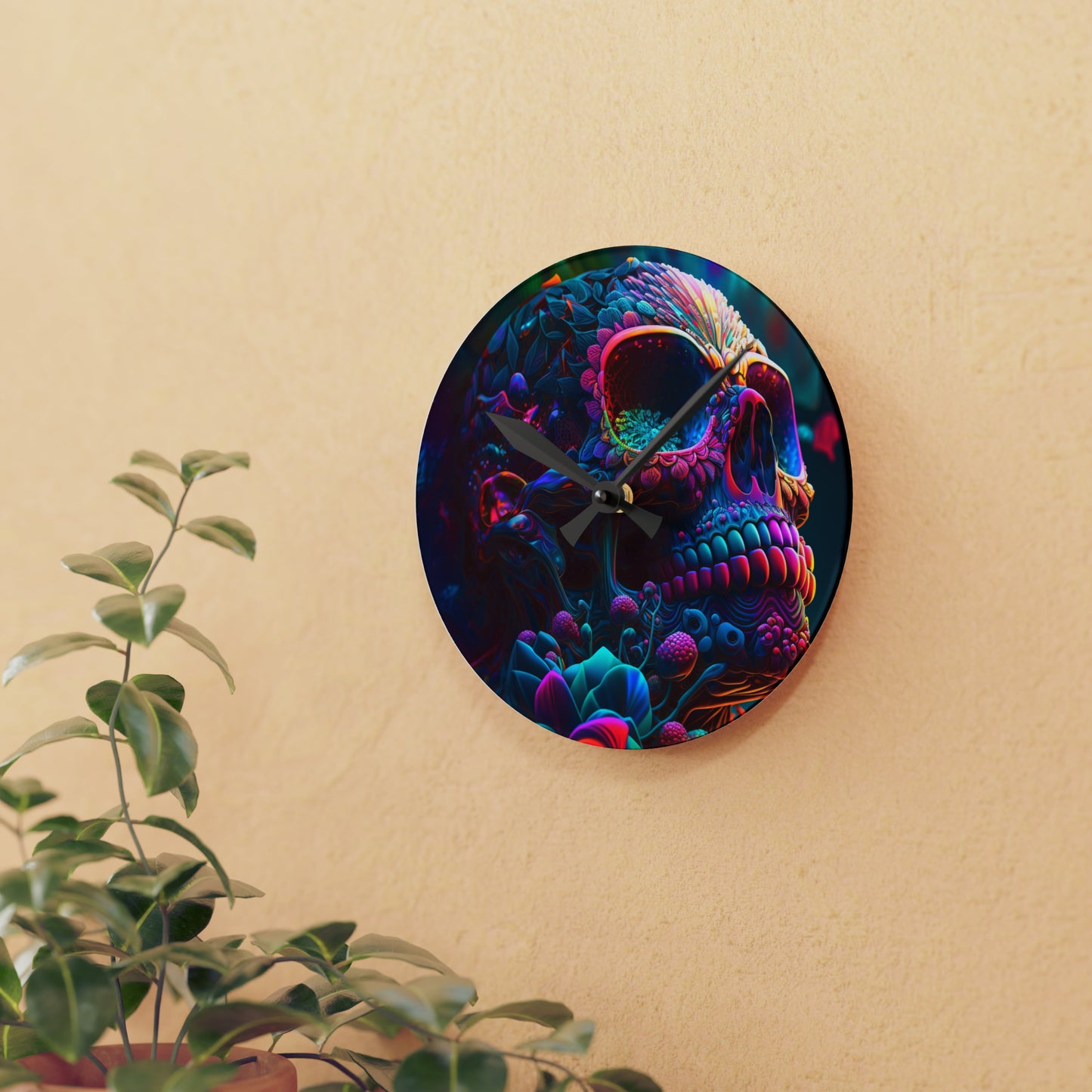 Acrylic Wall Clock Florescent Skull Death 3