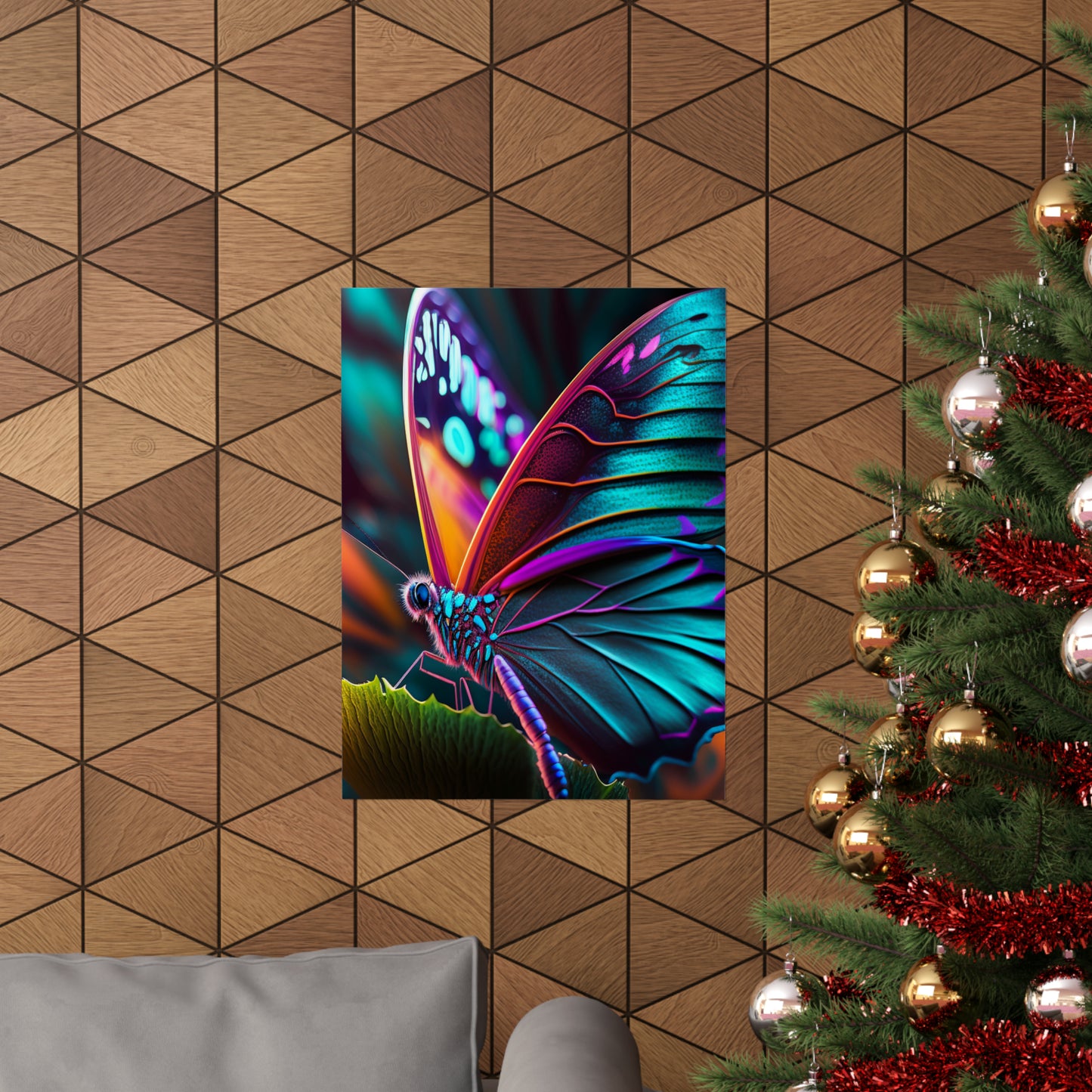 Premium Matte Vertical Posters Neon Butterfly Macro 1