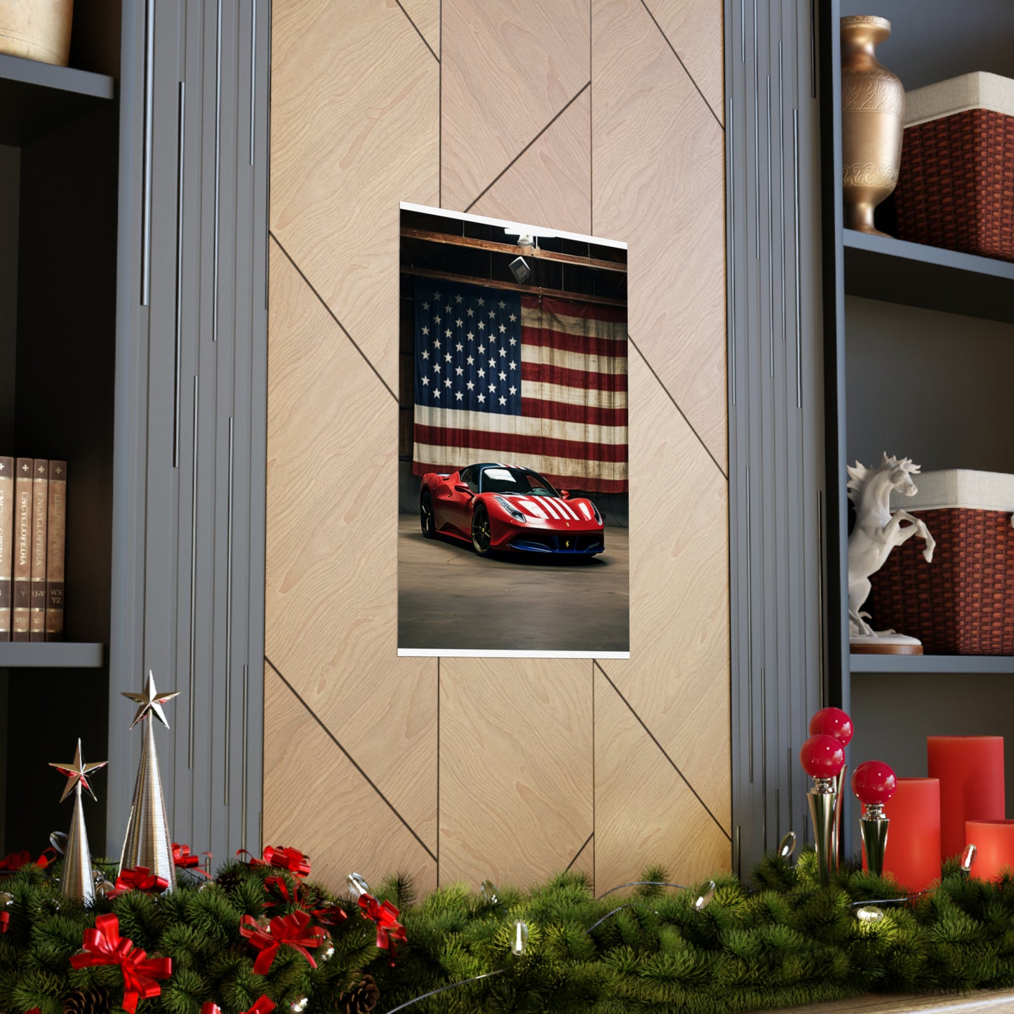 Premium Matte Vertical Posters American Flag Farrari 4