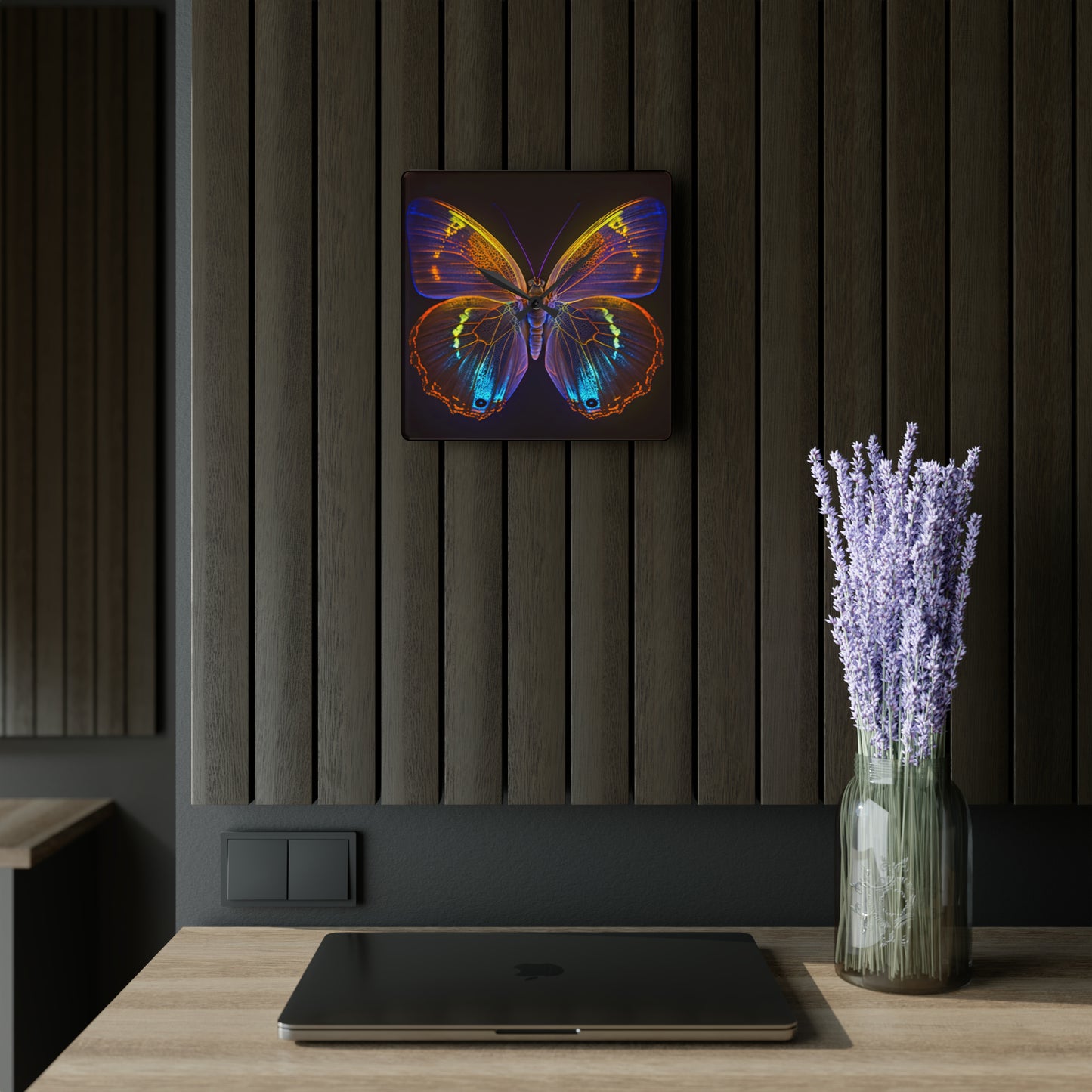 Acrylic Wall Clock Neon Butterfly Flair 2