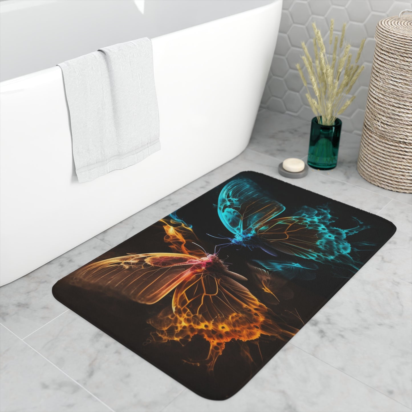 Memory Foam Bath Mat Kiss Neon Butterfly 10