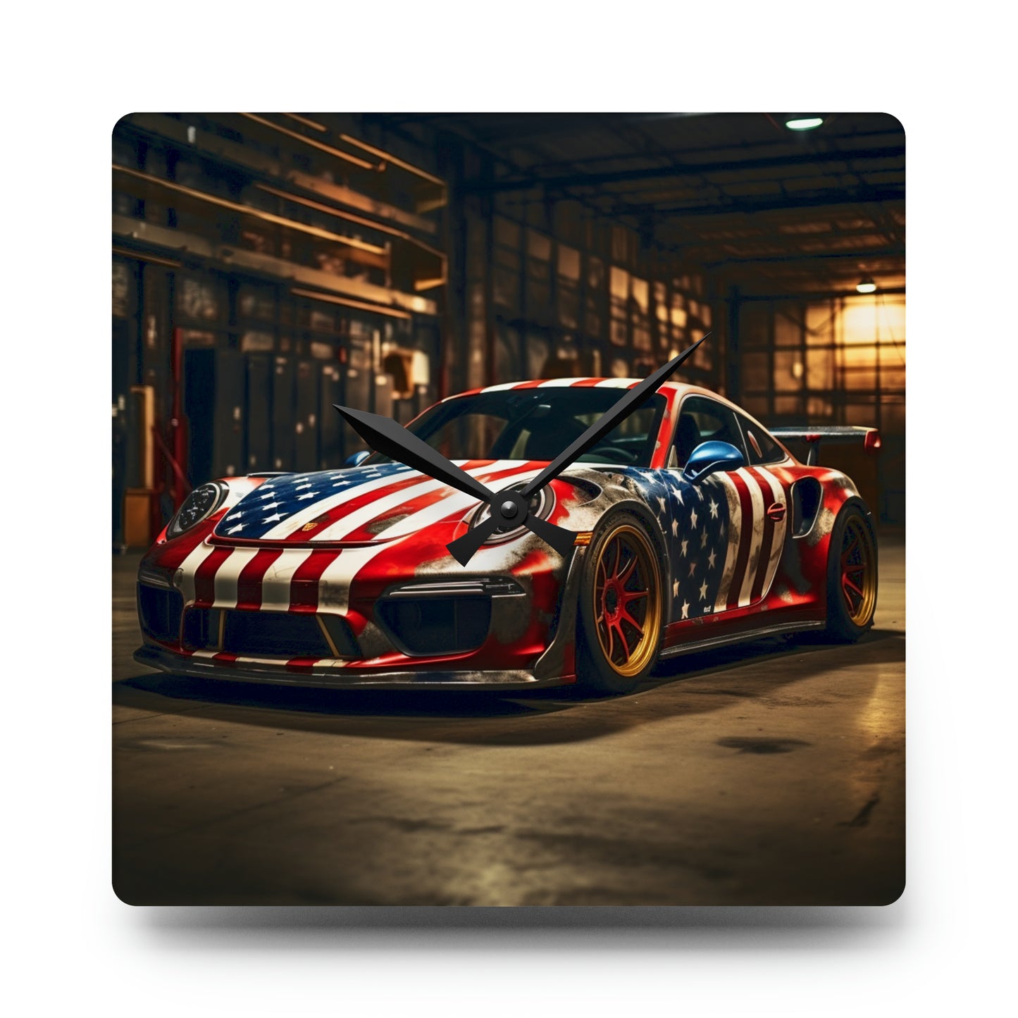 Acrylic Wall Clock American Flag Porsche 4