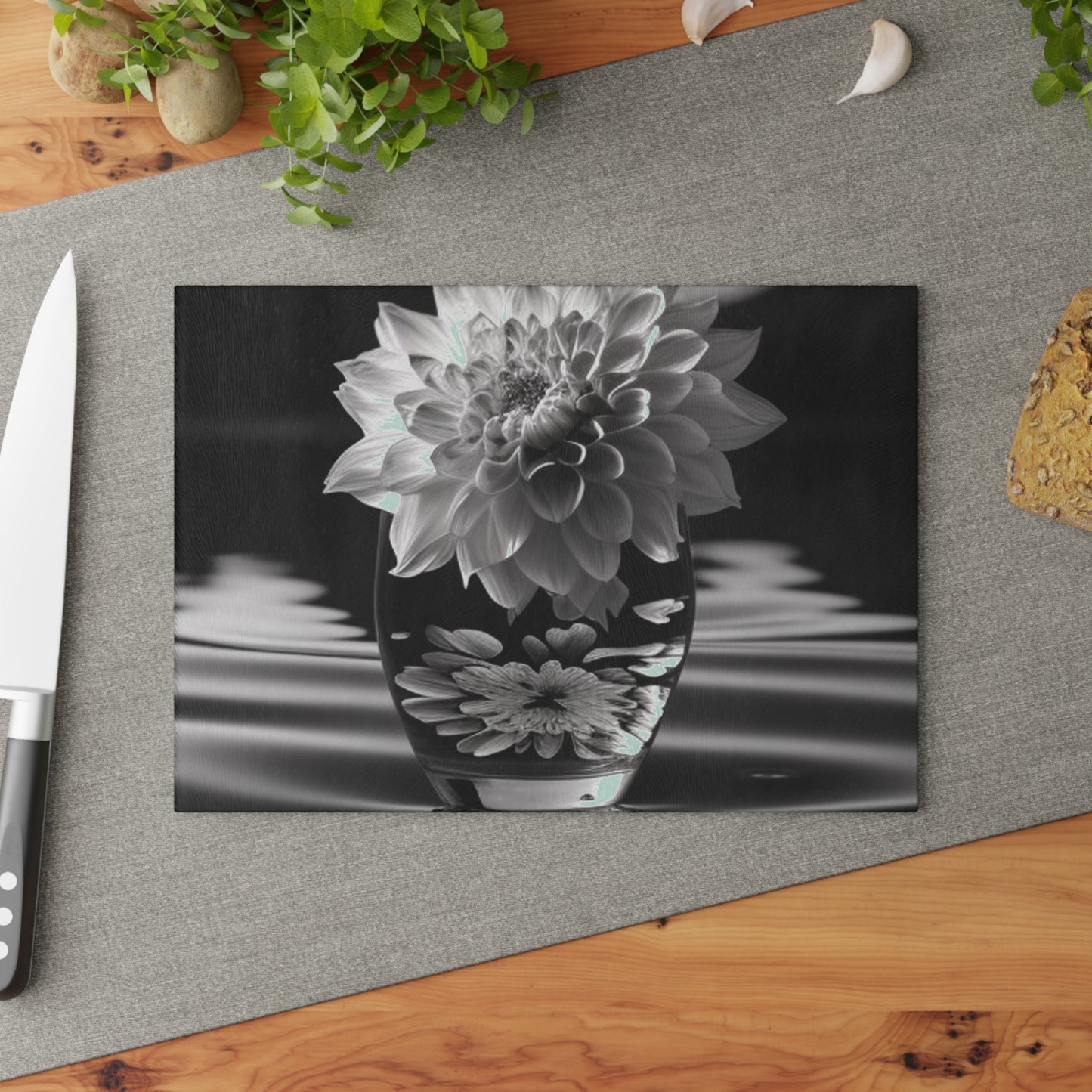 Glass Cutting Board White Dahlia 4