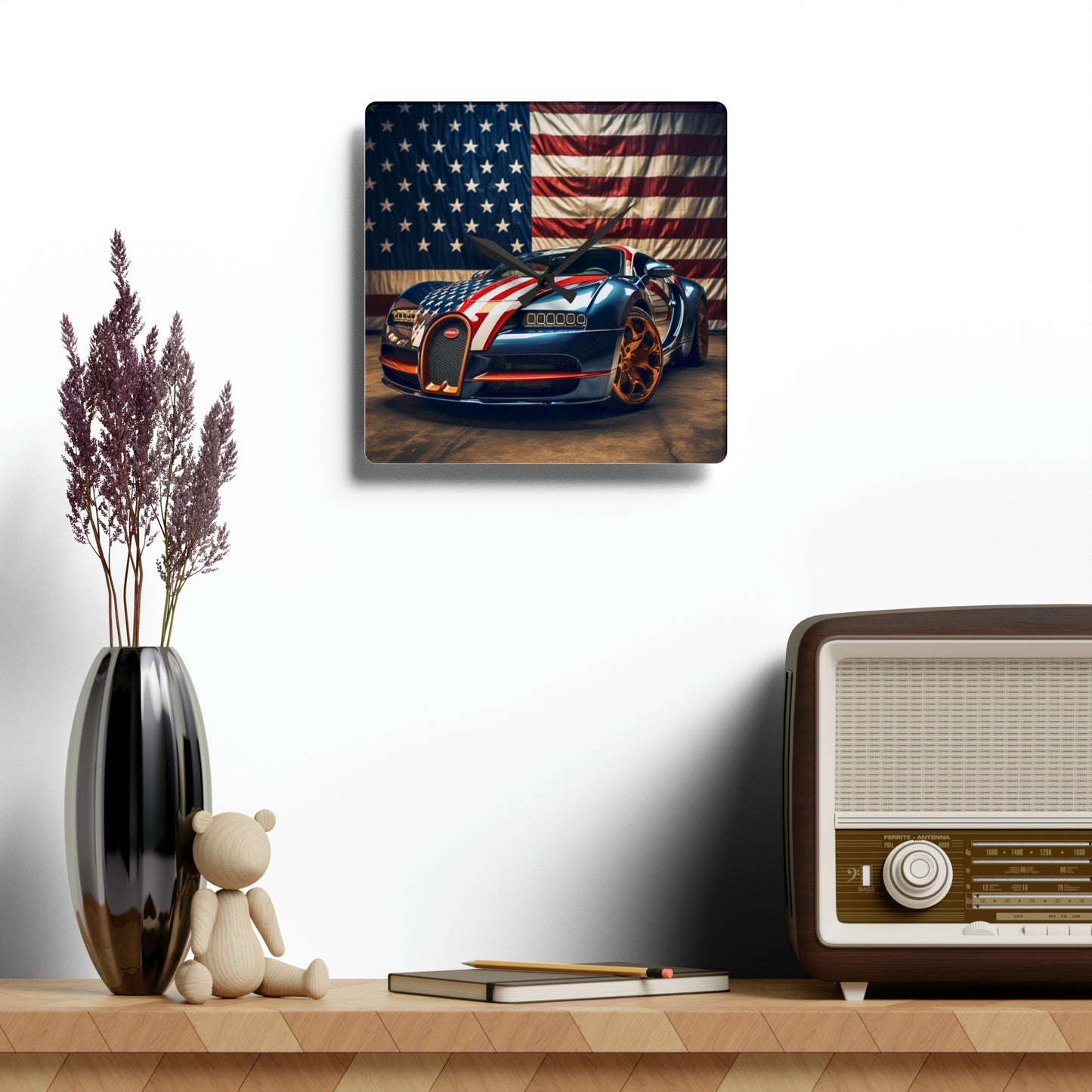 Acrylic Wall Clock Bugatti Flag American 4