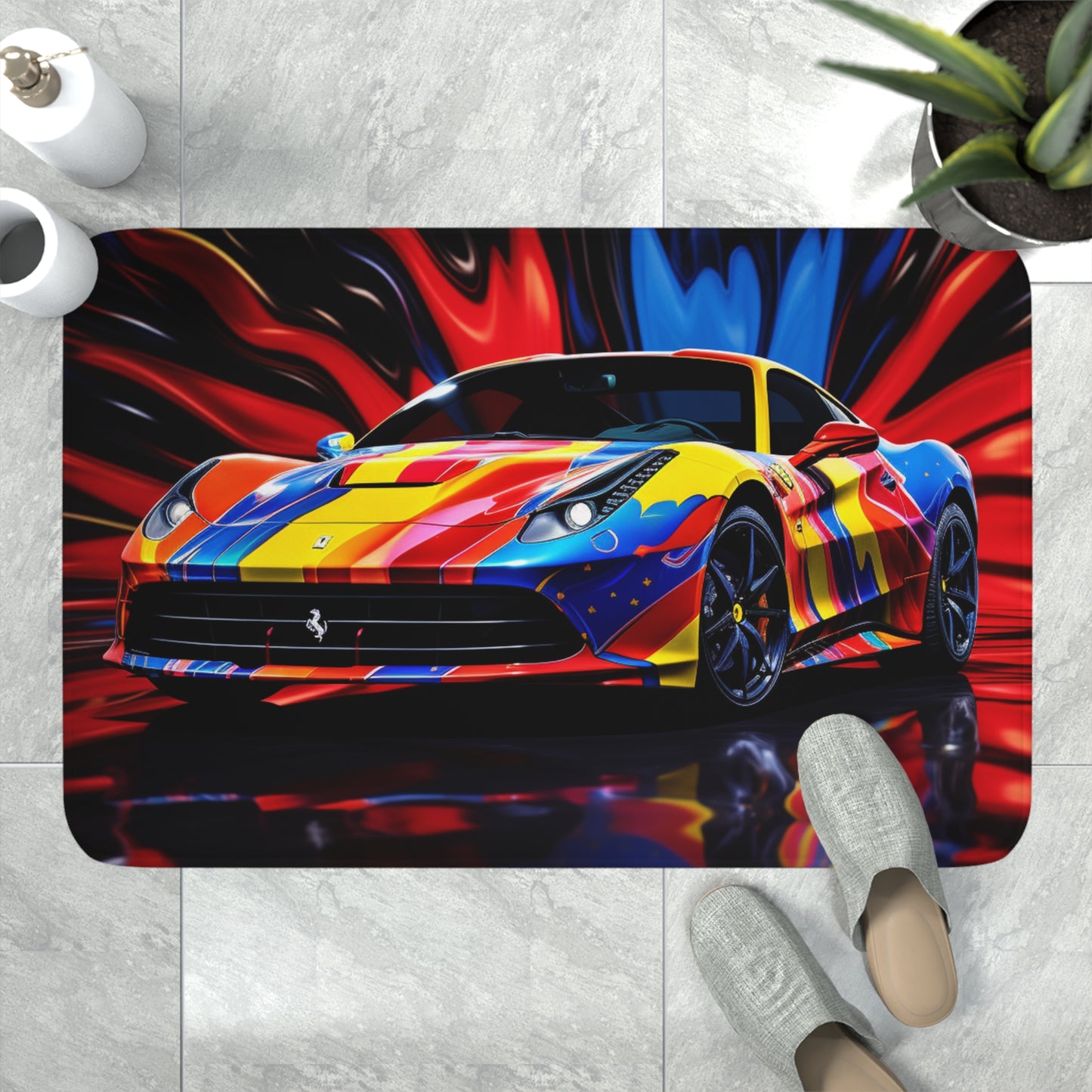 Memory Foam Bath Mat Hyper Colorfull Ferrari 1