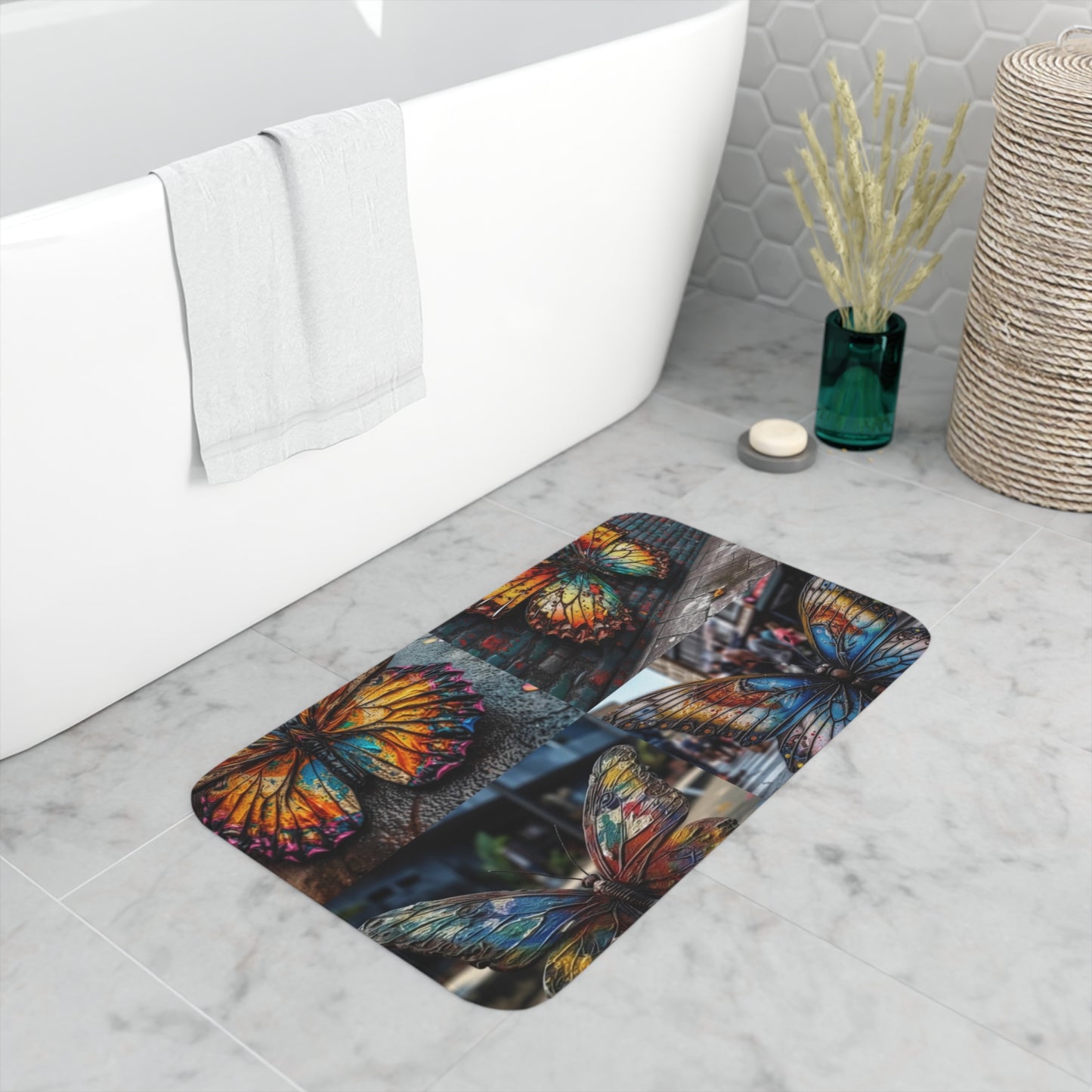 Memory Foam Bath Mat Liquid Street Butterfly 5