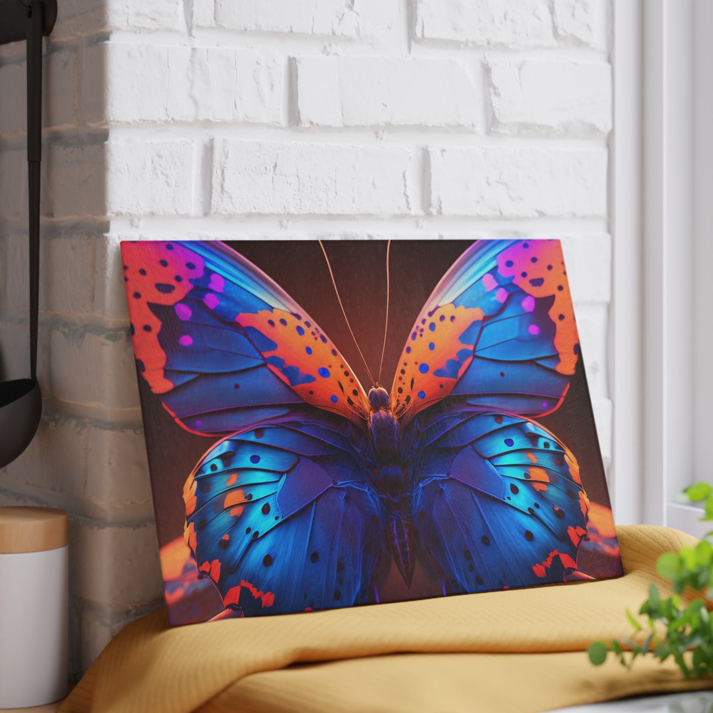 Glass Cutting Board Neon Butterfly Macro 3