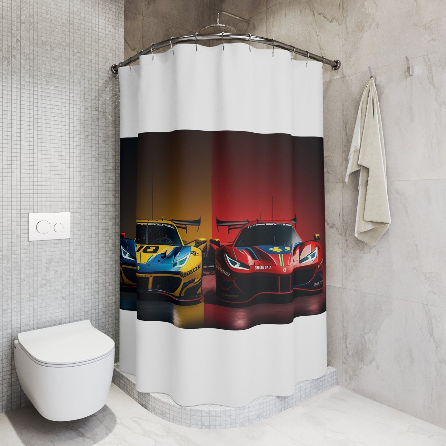 Polyester Shower Curtain Ferrari Red Blue 3