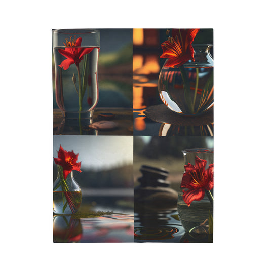 Velveteen Plush Blanket Red Lily in a Glass vase 5