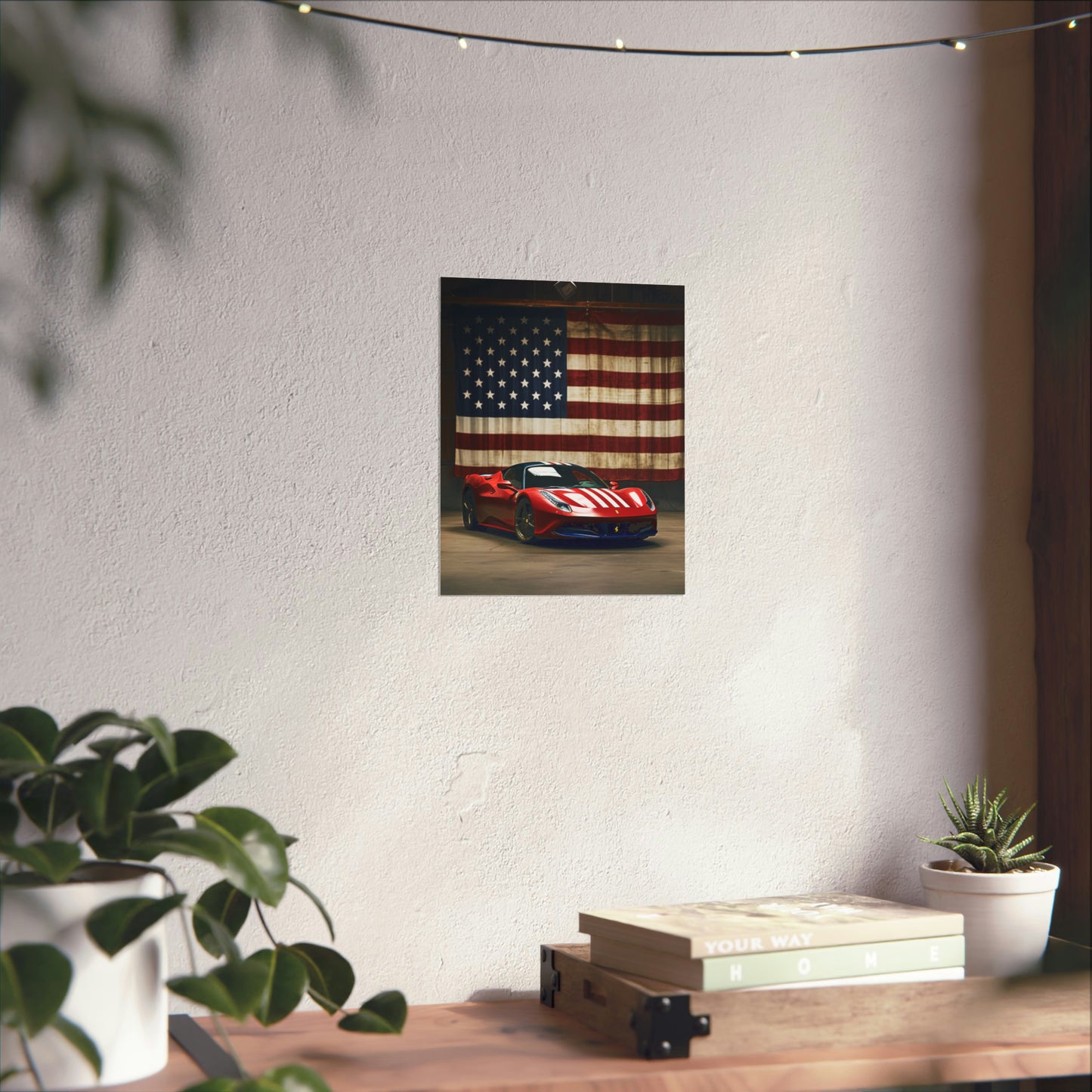 Premium Matte Vertical Posters American Flag Farrari 4