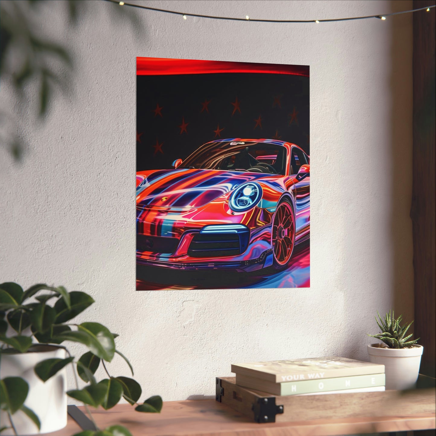 Premium Matte Vertical Posters American Flag Colored Porsche 2