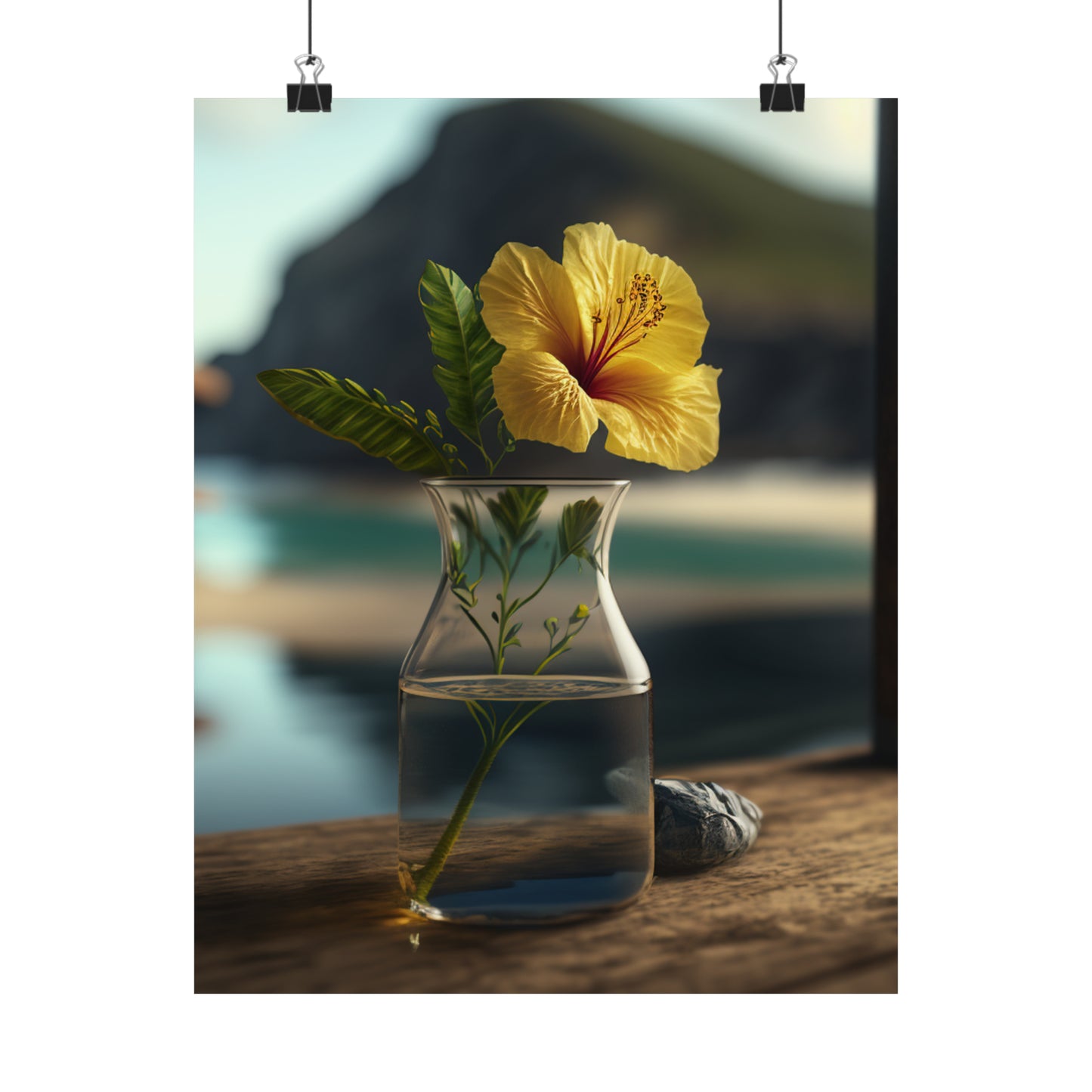 Premium Matte Vertical Posters Yellow Hibiscus Wood 4