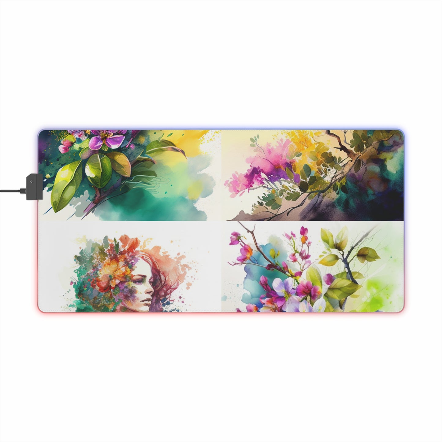 LED Gaming Mouse Pad Mother Nature Bright Spring Colors Realistic Watercolor 5