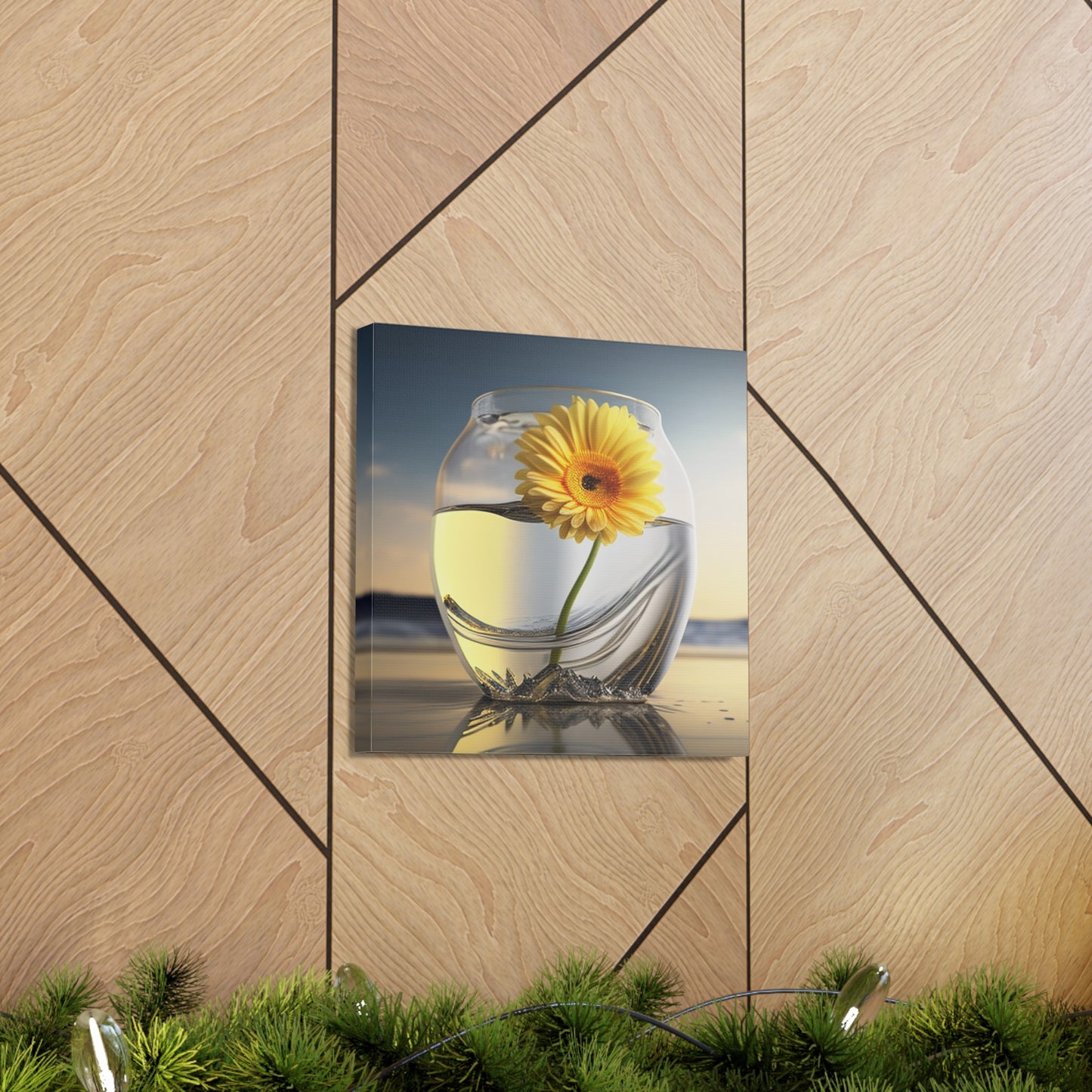 Canvas Gallery Wraps yello Gerbera glass 1