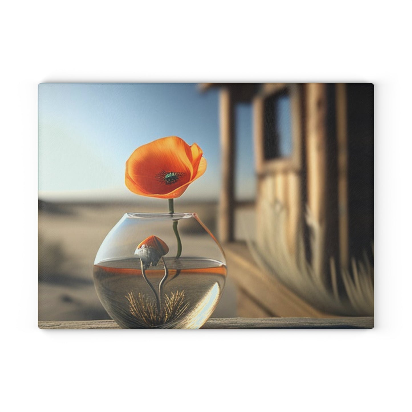 Glass Cutting Board Orange Poppy in a Vase 1