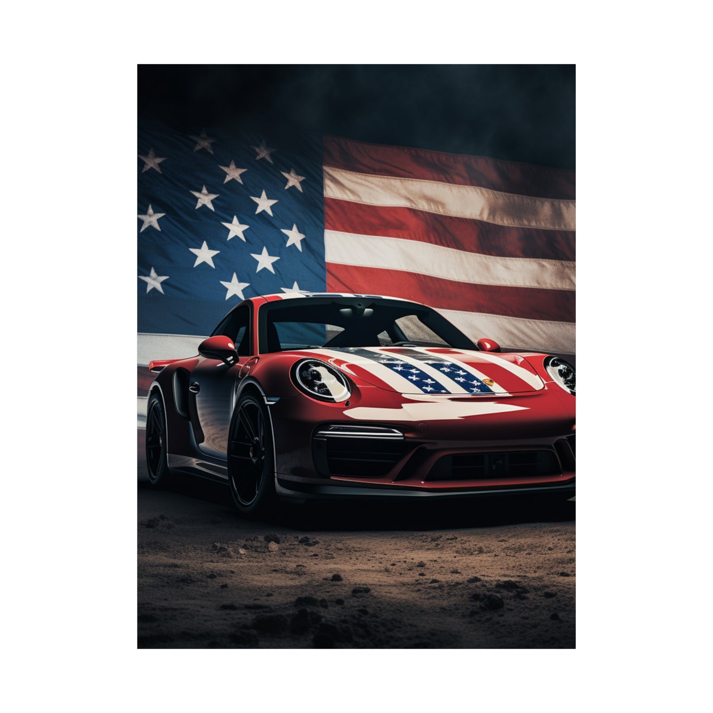 Premium Matte Vertical Posters American Flag Background Porsche 3