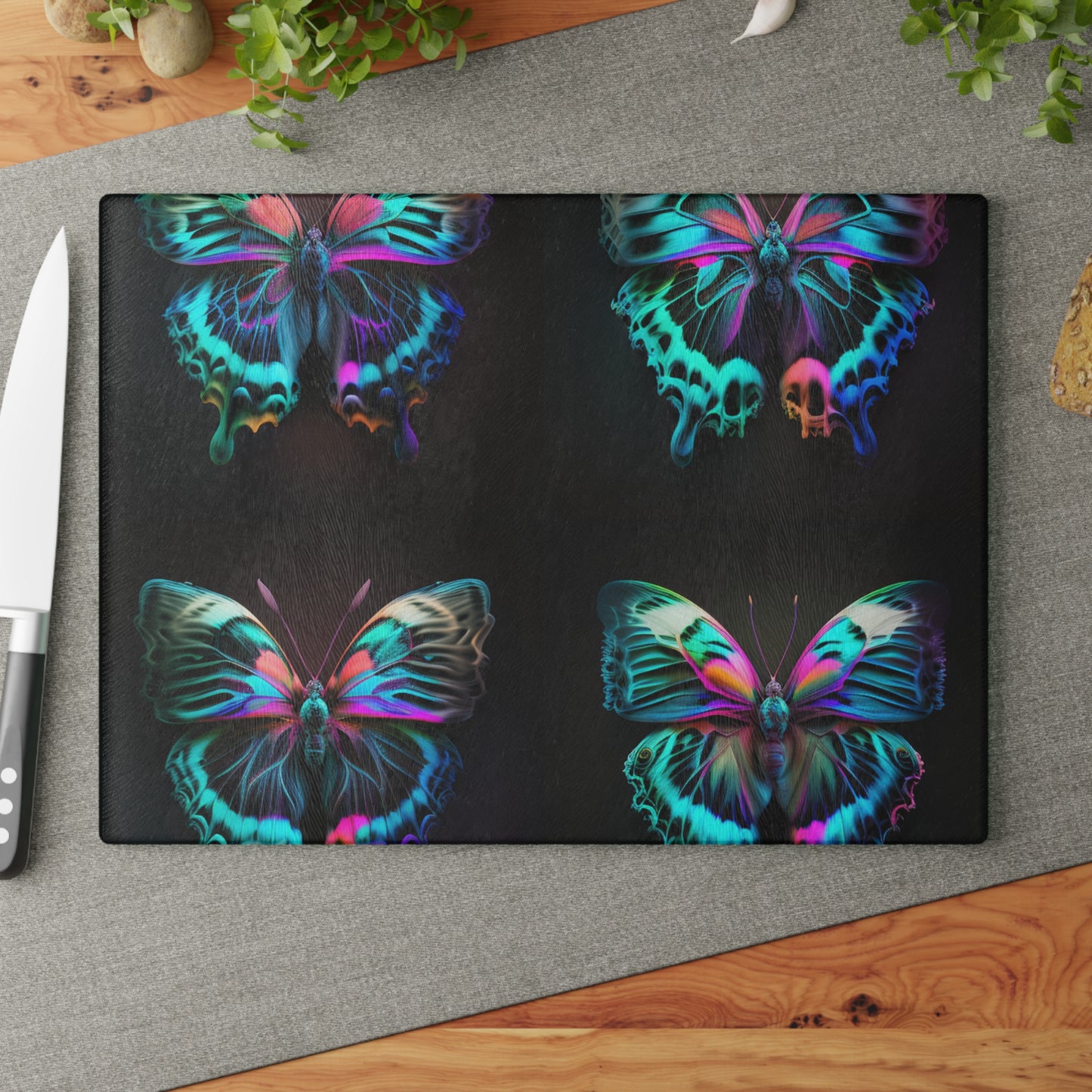 Glass Cutting Board Neon Butterfly Fusion 5