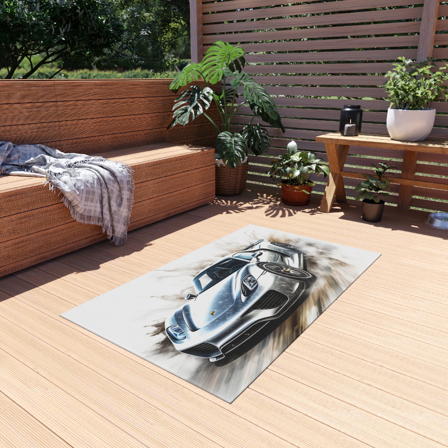 Outdoor Rug  918 Spyder white background driving fast with water splashing 2