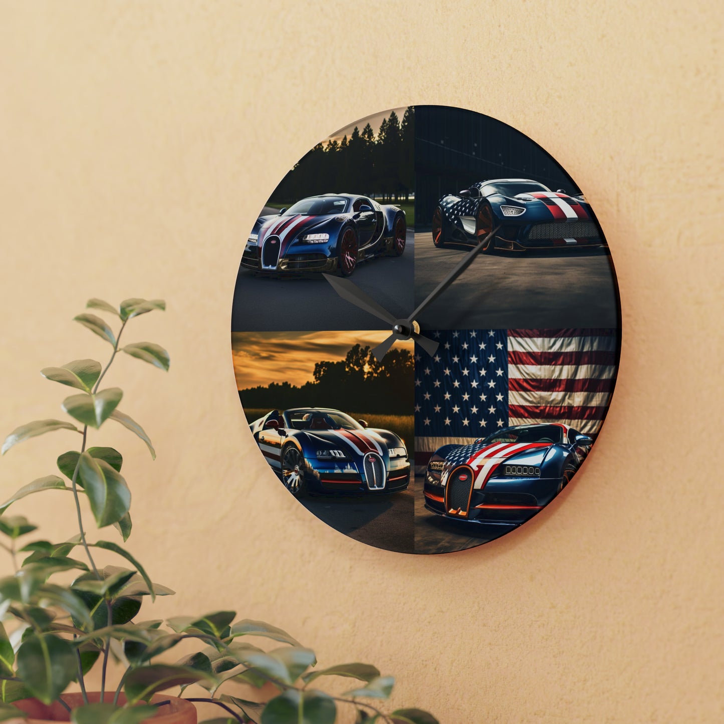 Acrylic Wall Clock Bugatti Flag American 5