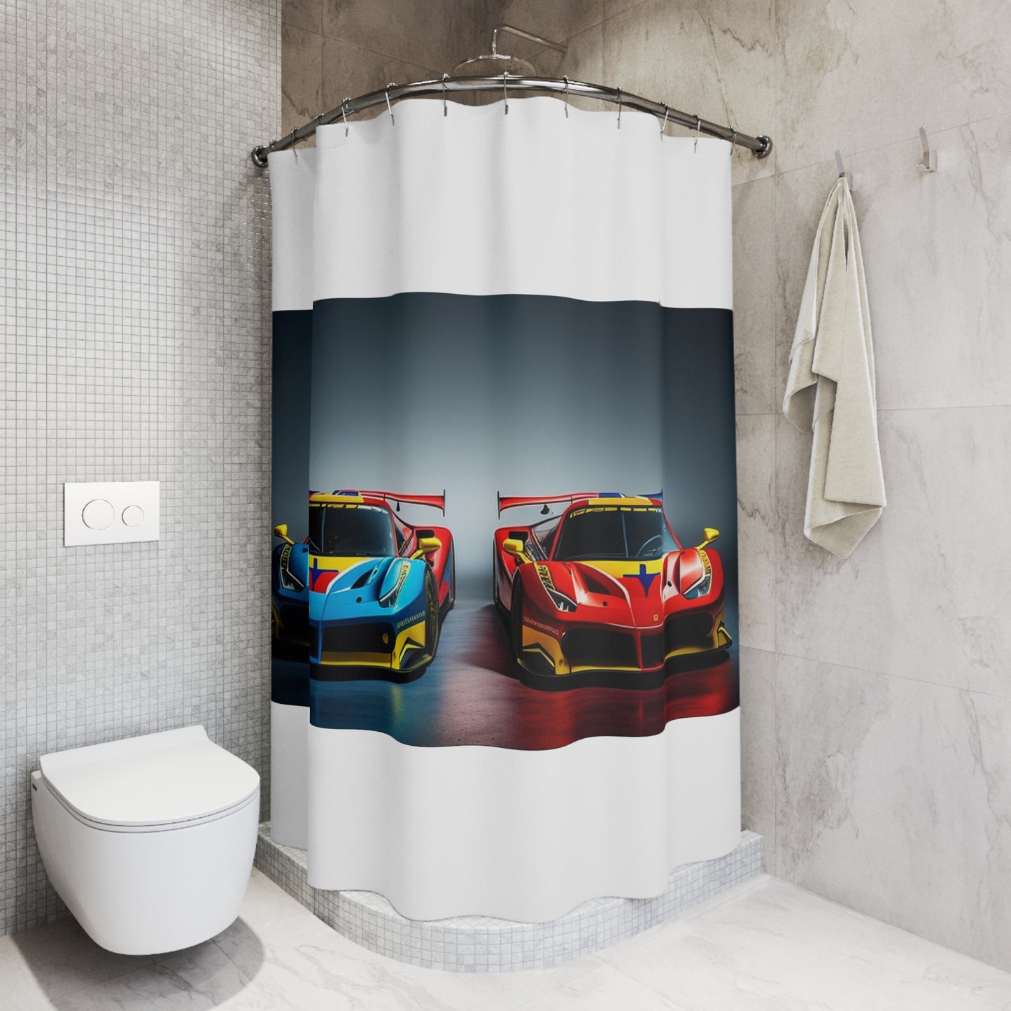 Polyester Shower Curtain Ferrari Red Blue 2