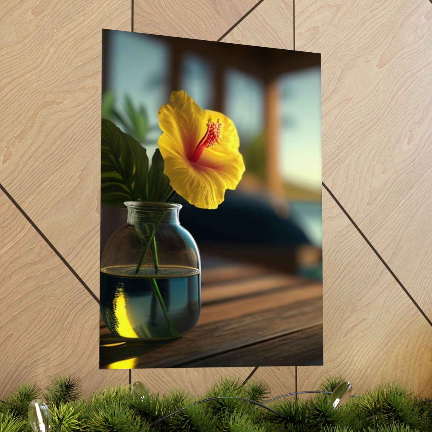 Premium Matte Vertical Posters Yellow Hibiscus Wood 2