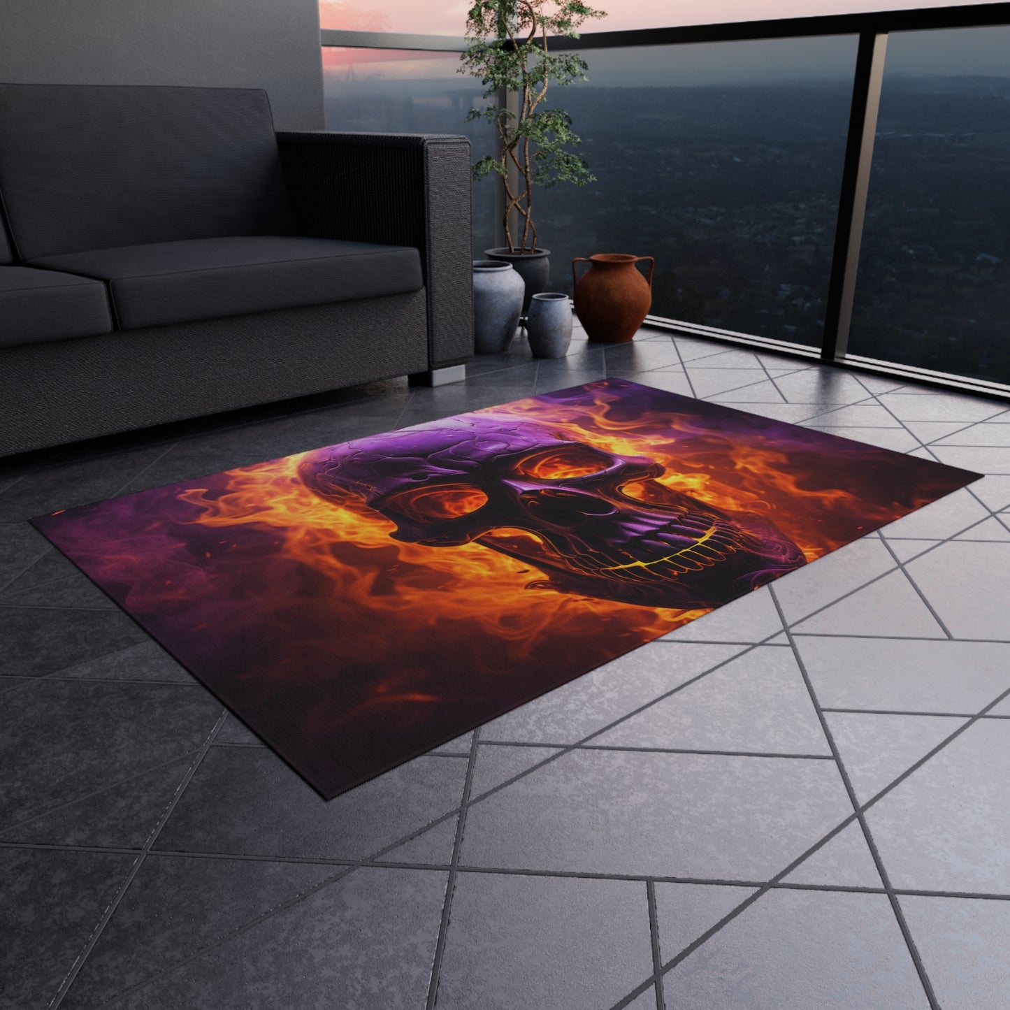 Outdoor Rug  Skull Flames 3