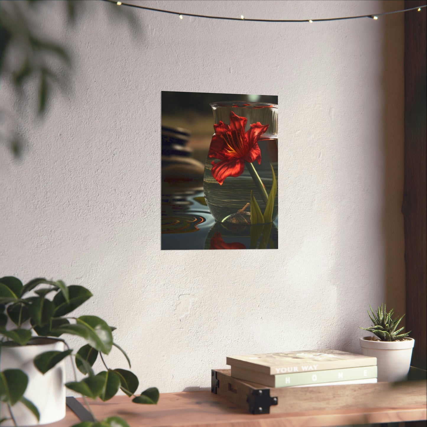 Premium Matte Vertical Posters Red Lily in a Glass vase 4