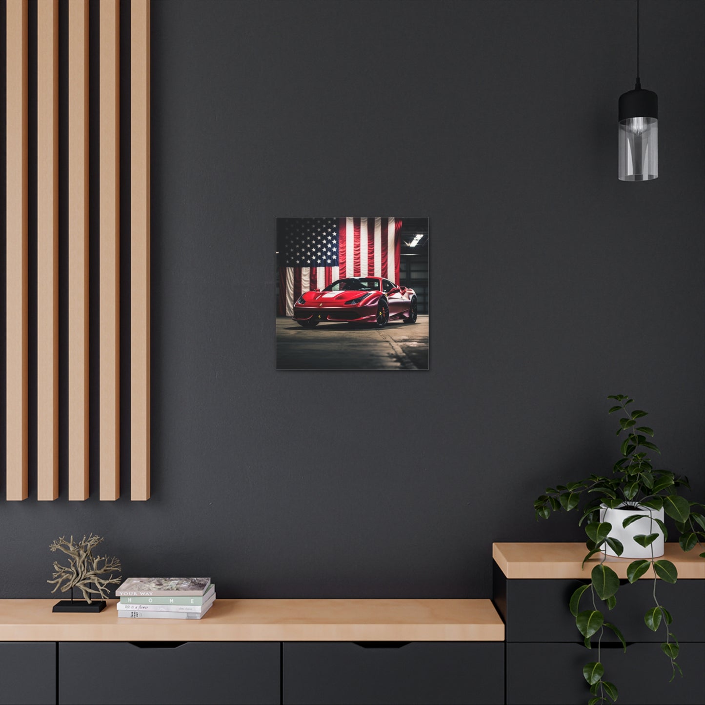 Canvas Gallery Wraps American Flag Background Ferrari 3