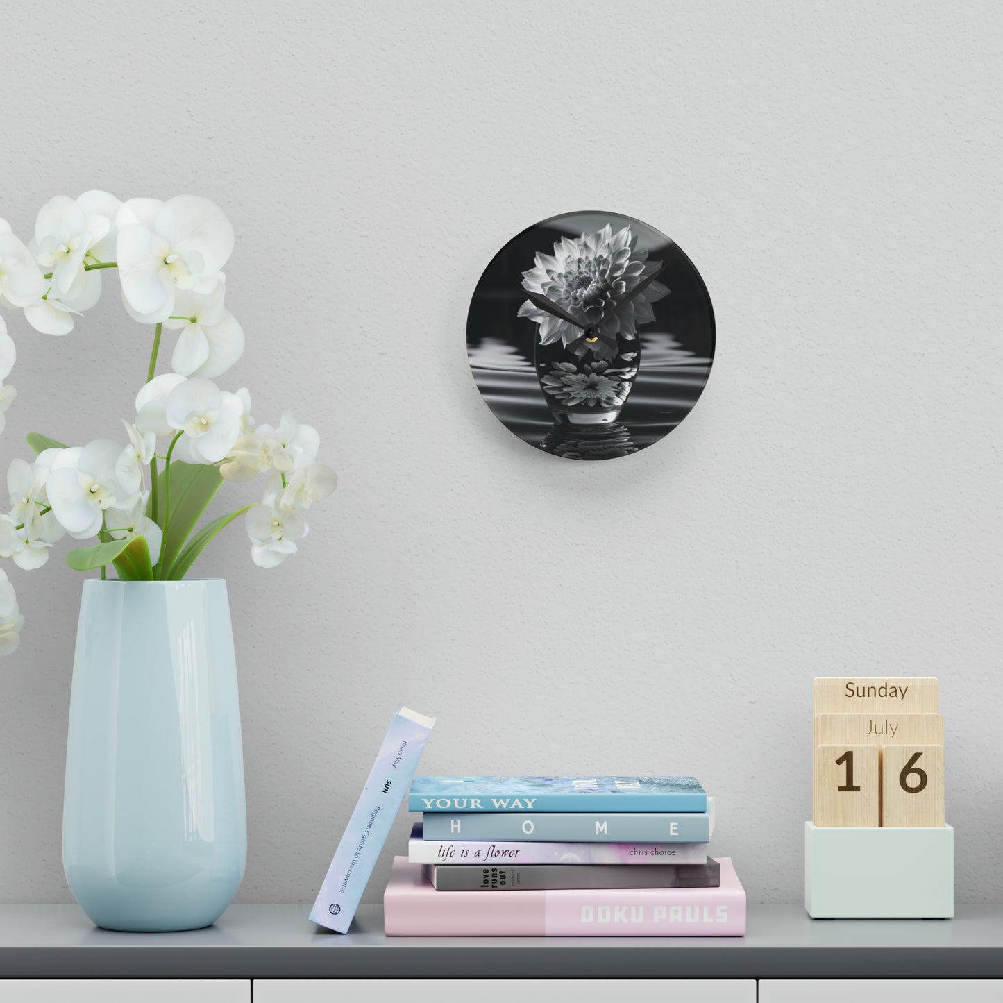 Acrylic Wall Clock White Dahlia 4