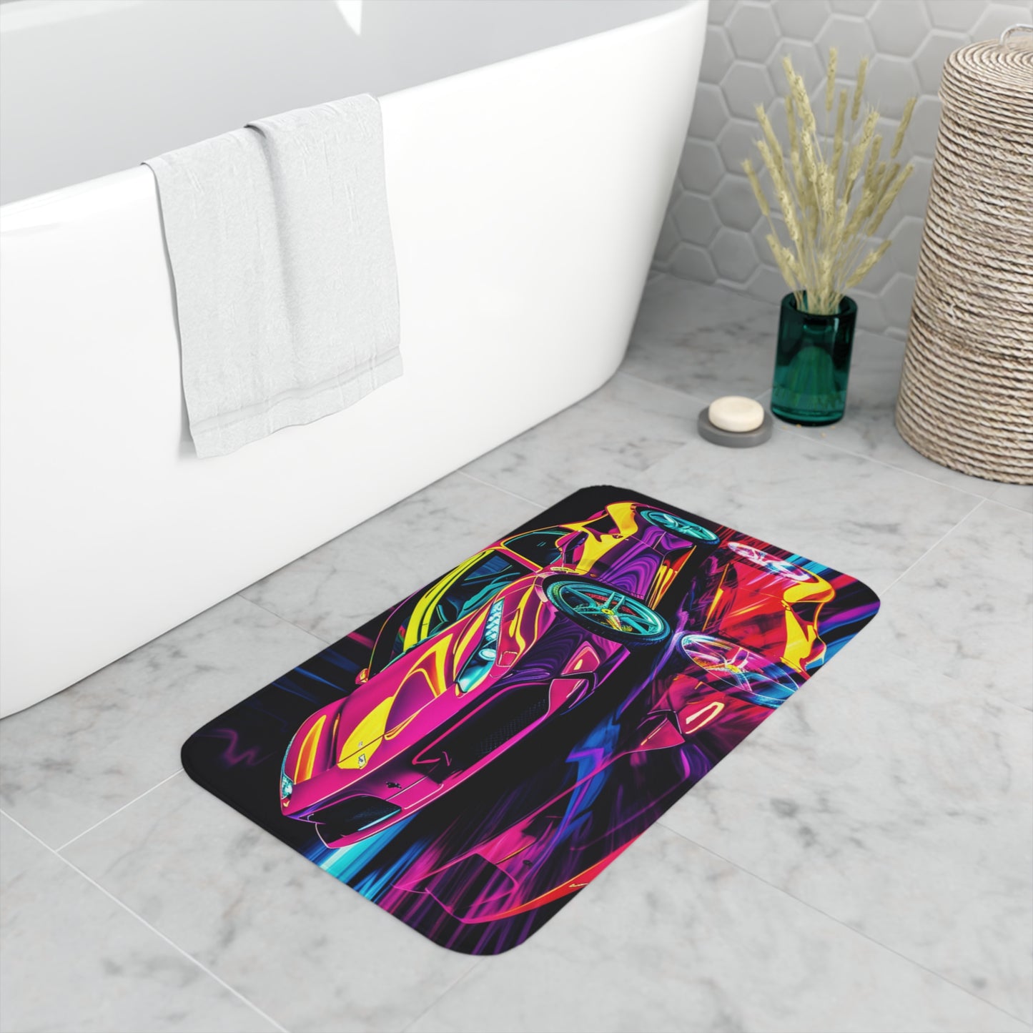 Memory Foam Bath Mat Pink Ferrari Macro 2