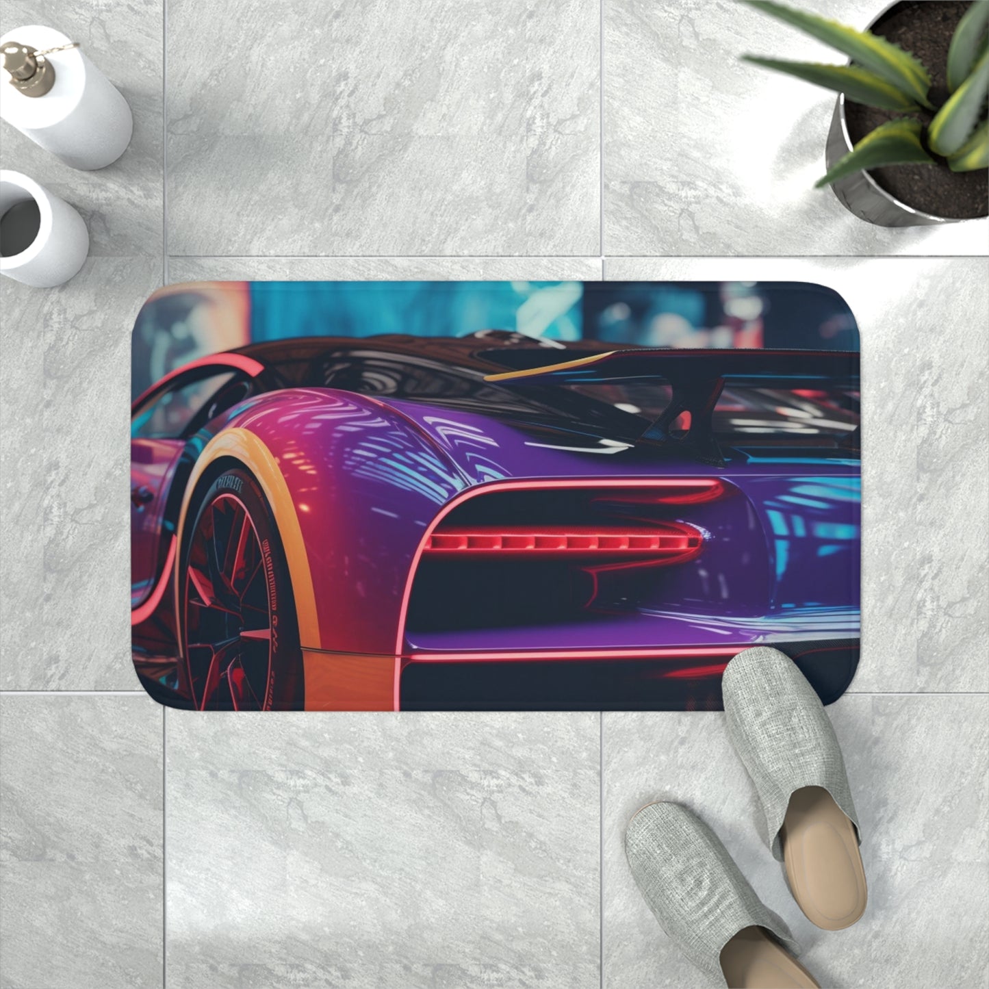 Memory Foam Bath Mat Hyper Bugatti Neon Chiron 3