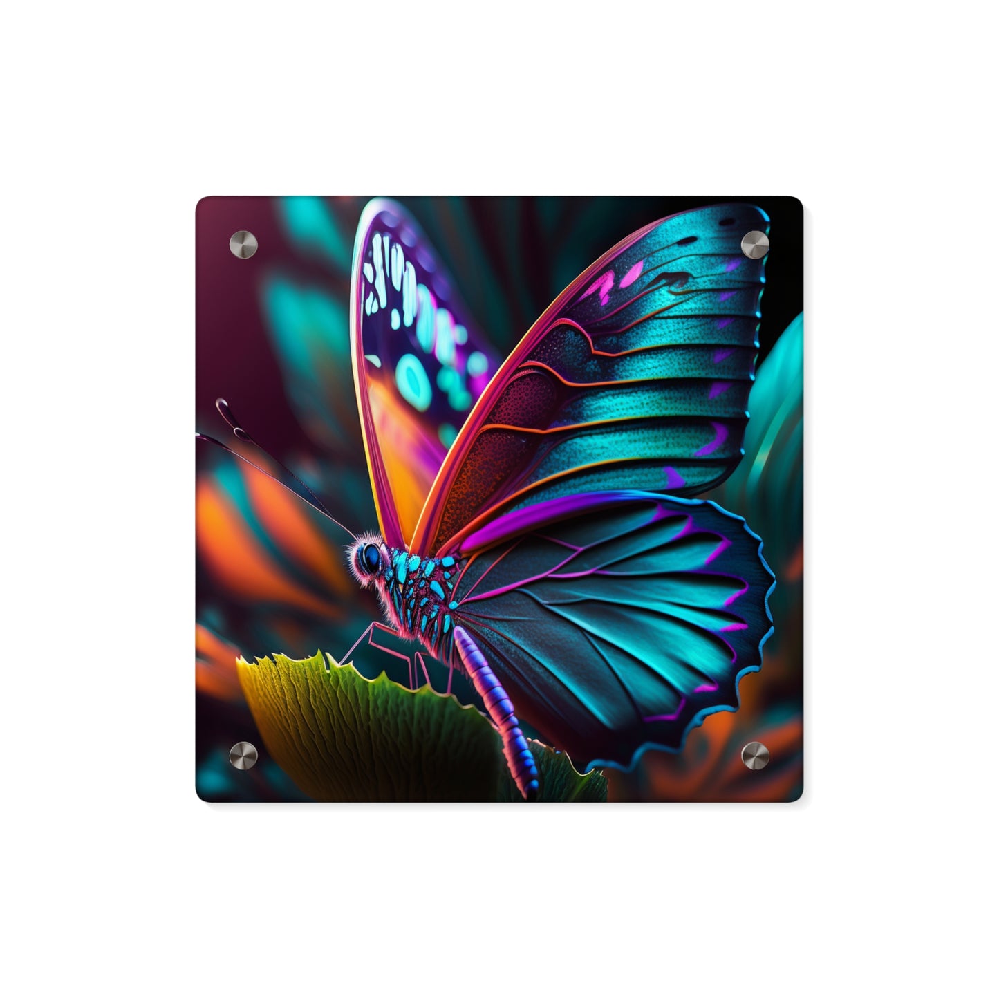 Acrylic Wall Art Panels Neon Butterfly Macro 1